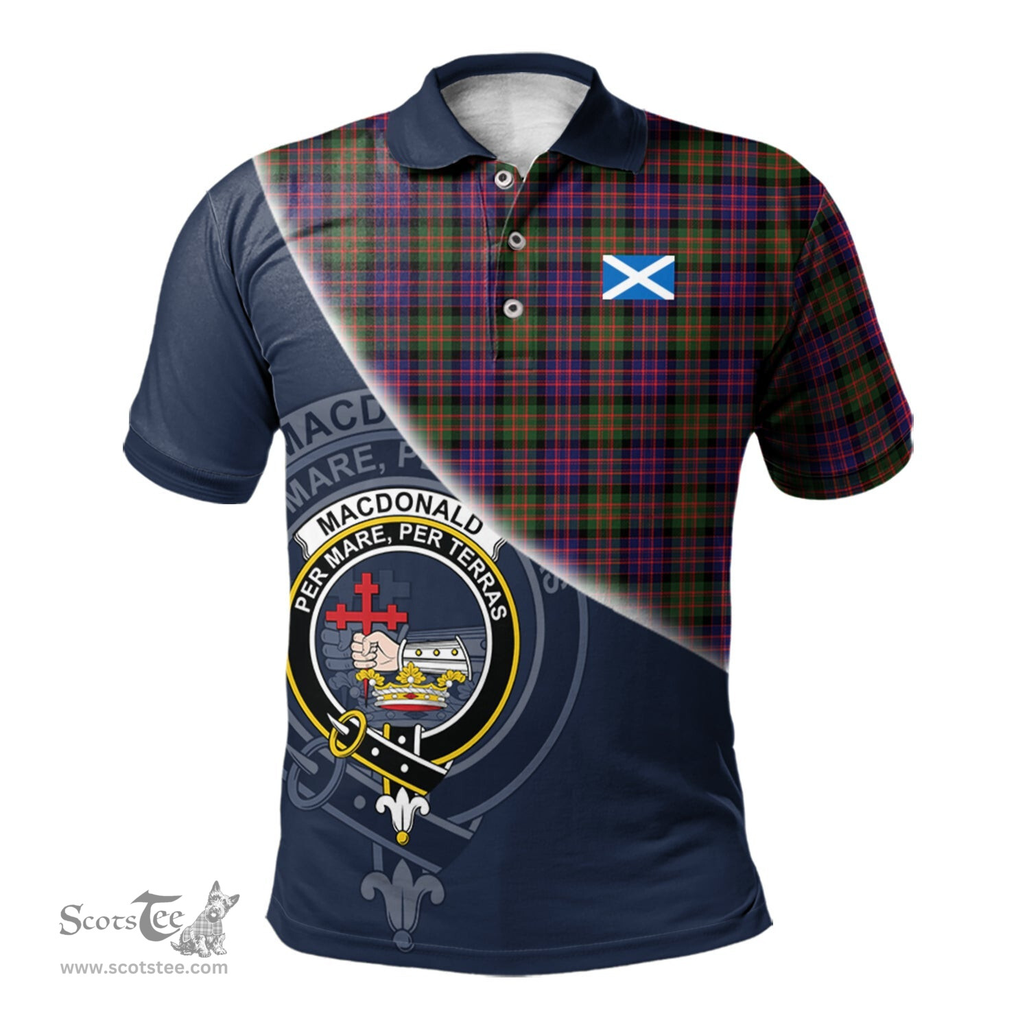 Scottish MacDonald Modern Clan Scotland Golf Plaid Polo Shirt with Scottish Flag Tartan Mens Polo Shirts Scottish Plaid Tartan Plaid - ScotsTee - scotstee.com