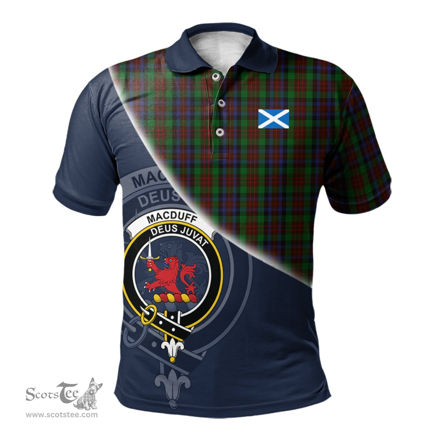 Scottish MacDuff Hunting Clan Scotland Golf Plaid Polo Shirt with Scottish Flag Tartan Mens Polo Shirts Scottish Plaid Tartan Plaid - ScotsTee - scotstee.com