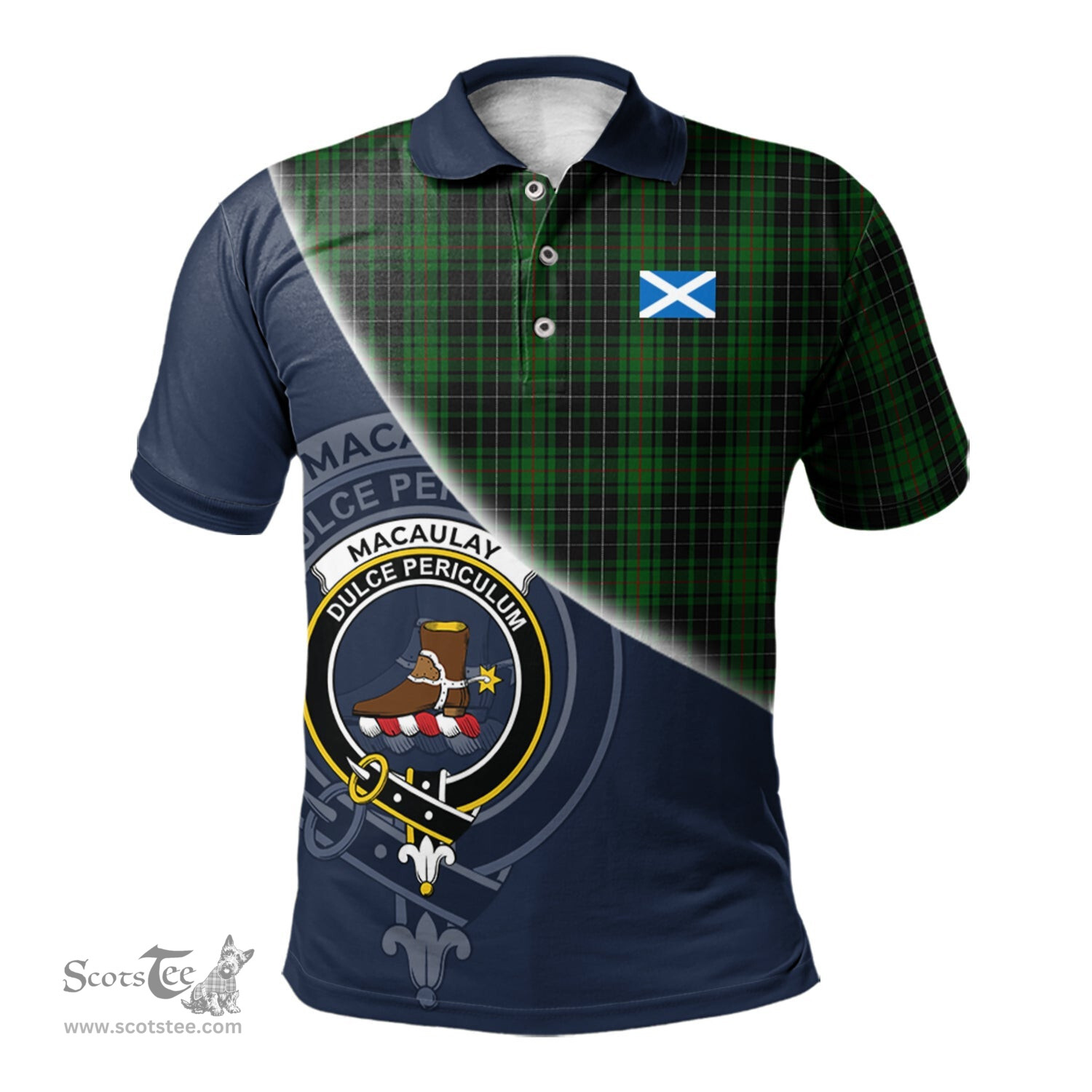 Scottish MacAulay Hunting Clan Scotland Golf Plaid Polo Shirt with Scottish Flag Tartan Mens Polo Shirts Scottish Plaid Tartan Plaid - ScotsTee - scotstee.com
