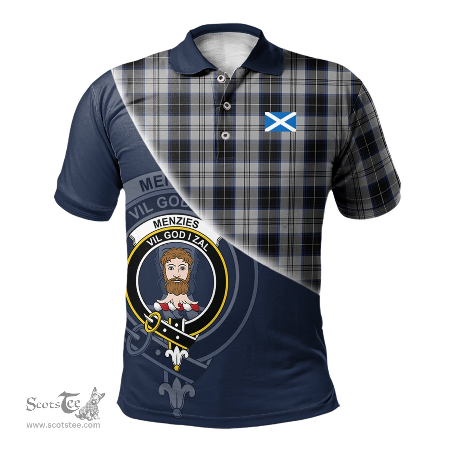 Scottish Menzies Black Dress Clan Scotland Golf Plaid Polo Shirt with Scottish Flag Tartan Mens Polo Shirts Scottish Plaid Tartan Plaid - ScotsTee - scotstee.com