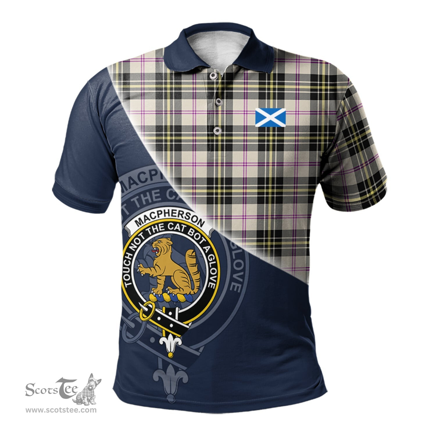 Scottish MacPherson Dress Ancient Clan Scotland Golf Plaid Polo Shirt with Scottish Flag Tartan Mens Polo Shirts Scottish Plaid Tartan Plaid - ScotsTee - scotstee.com