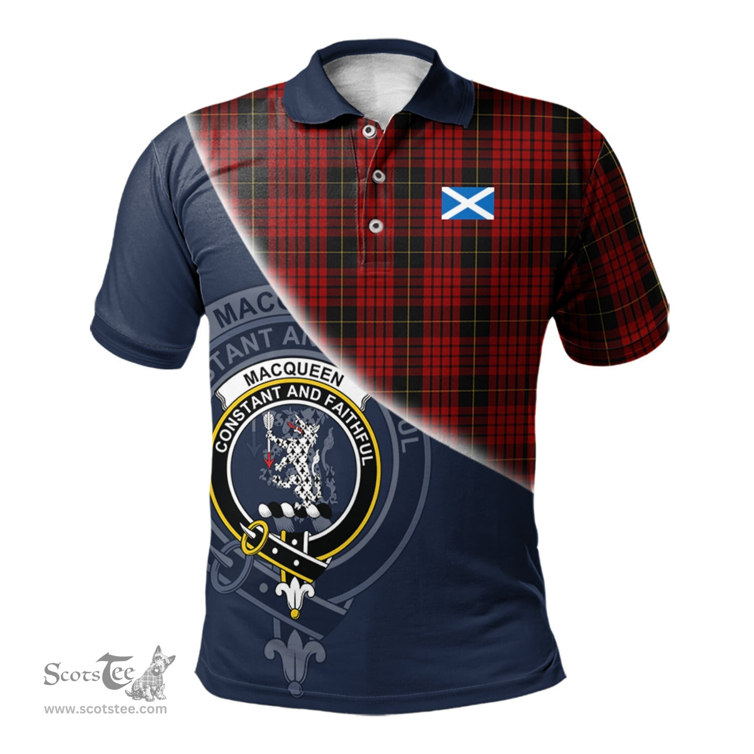 Scottish MacQueen Clan Scotland Golf Plaid Polo Shirt with Scottish Flag Tartan Mens Polo Shirts Scottish Plaid Tartan Plaid - ScotsTee - scotstee.com
