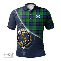 Scottish Monteith Clan Scotland Golf Plaid Polo Shirt with Scottish Flag Tartan Mens Polo Shirts Scottish Plaid Tartan Plaid - ScotsTee - scotstee.com