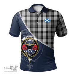 Scottish MacLeod Black and White Clan Scotland Golf Plaid Polo Shirt with Scottish Flag Tartan Mens Polo Shirts Scottish Plaid Tartan Plaid - ScotsTee - scotstee.com