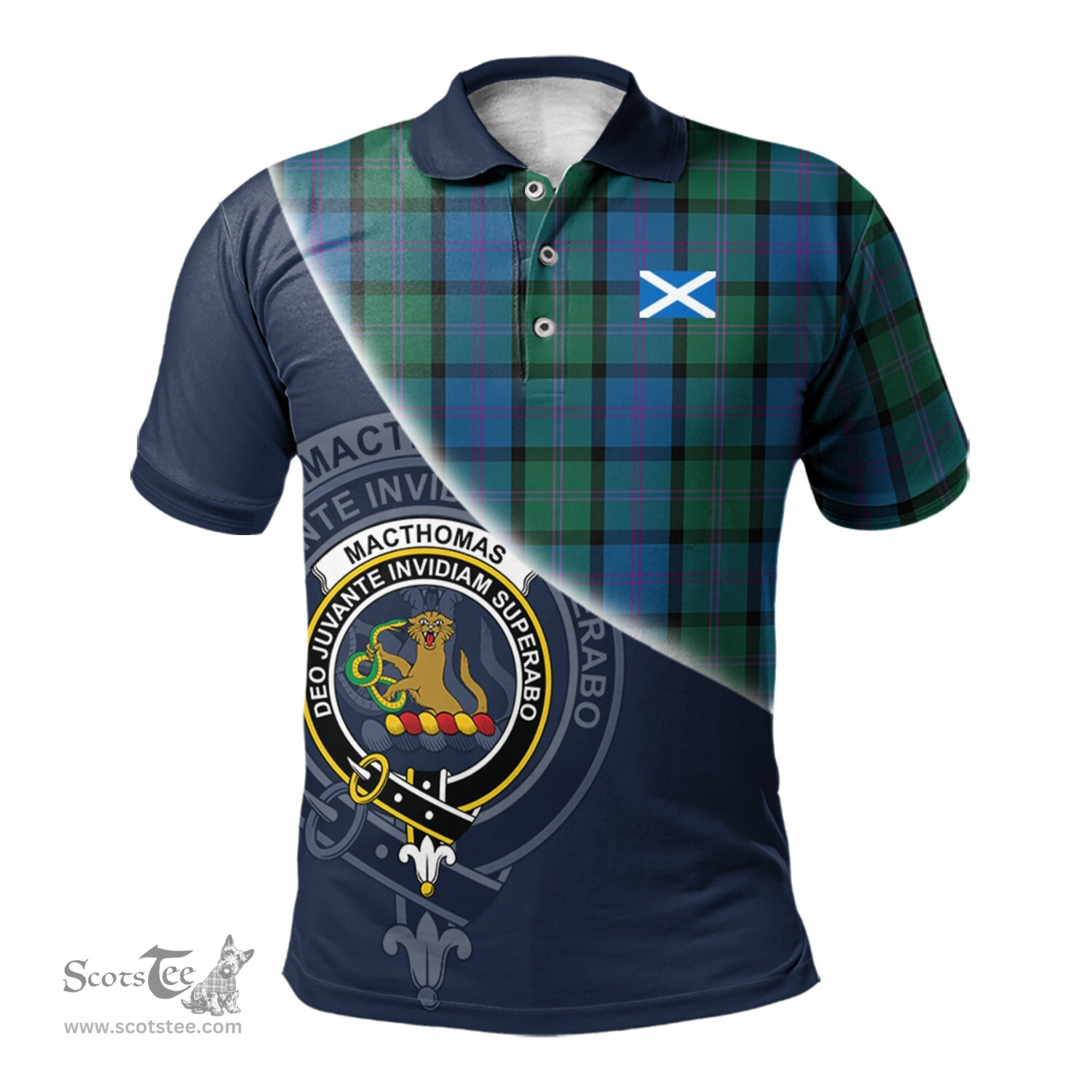 Scottish MacThomas Clan Scotland Golf Plaid Polo Shirt with Scottish Flag Tartan Mens Polo Shirts Scottish Plaid Tartan Plaid - ScotsTee - scotstee.com
