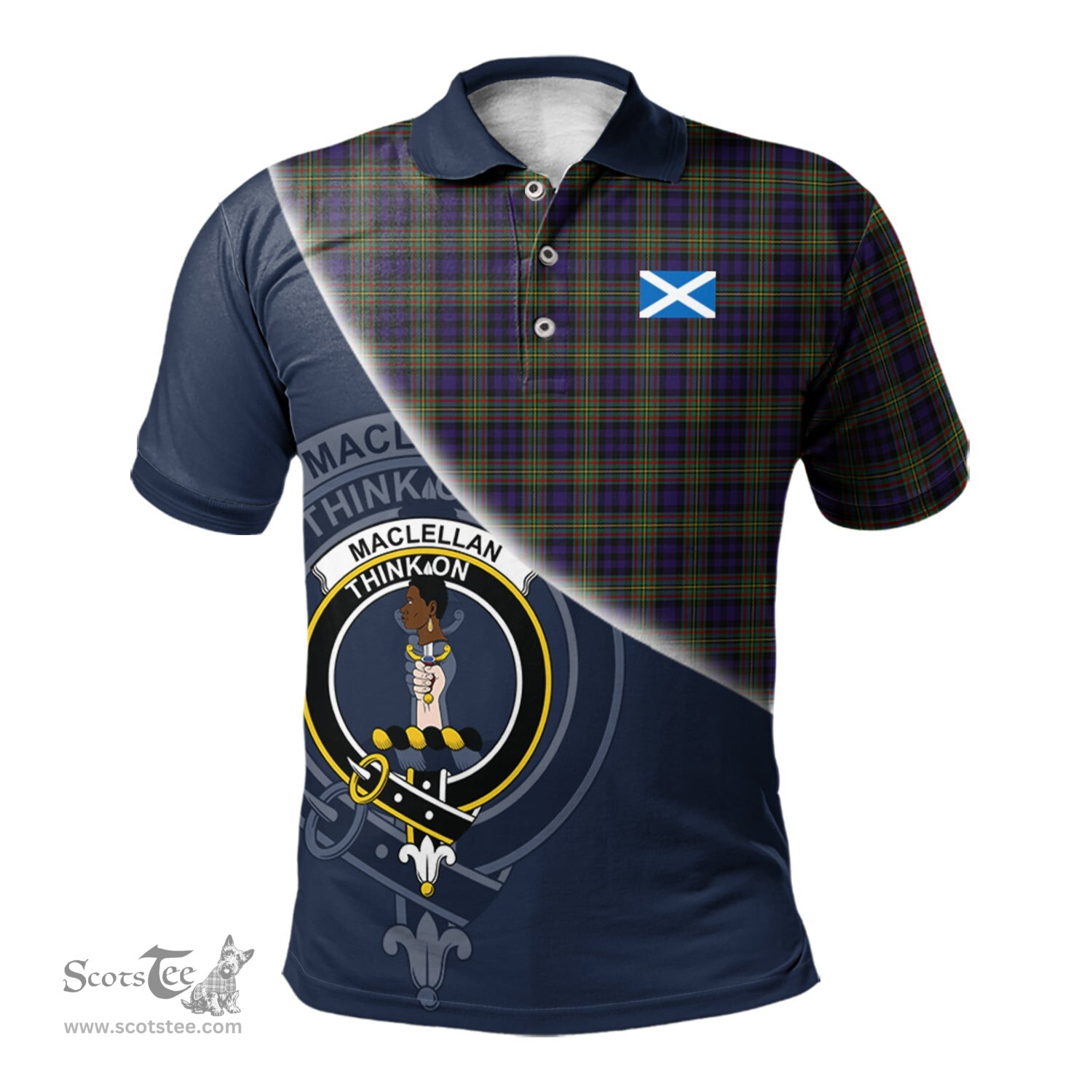 Scottish MacLellan Clan Scotland Golf Plaid Polo Shirt with Scottish Flag Tartan Mens Polo Shirts Scottish Plaid Tartan Plaid - ScotsTee - scotstee.com