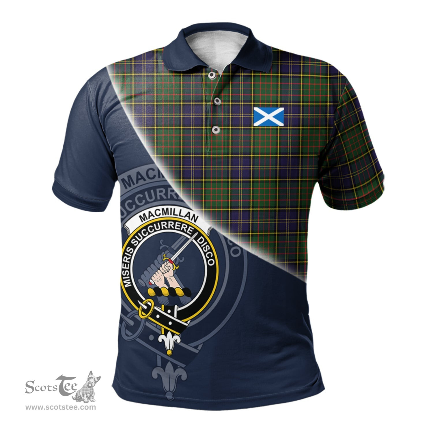 Scottish MacMillan Hunting Modern Clan Scotland Golf Plaid Polo Shirt with Scottish Flag Tartan Mens Polo Shirts Scottish Plaid Tartan Plaid - ScotsTee - scotstee.com