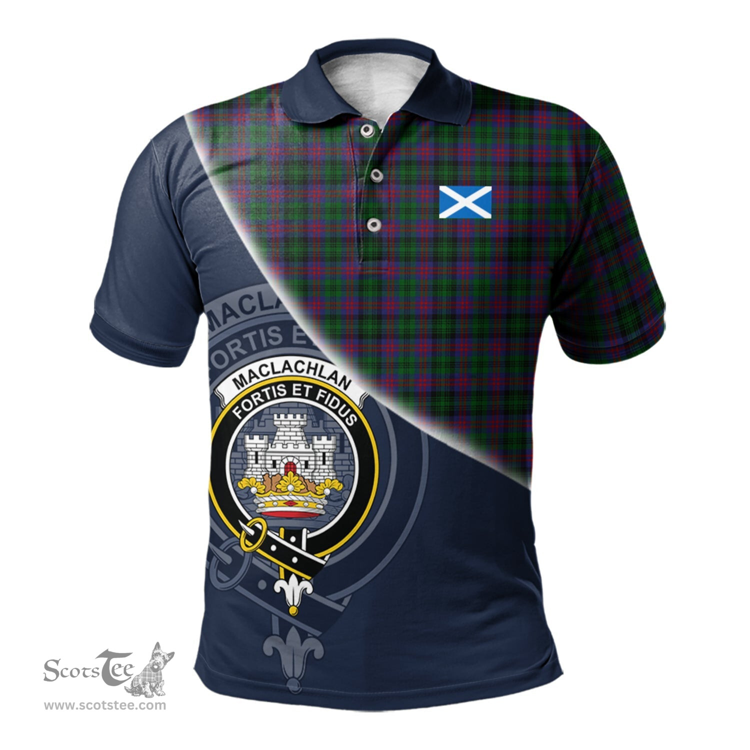 Scottish MacLachlan Hunting Clan Scotland Golf Plaid Polo Shirt with Scottish Flag Tartan Mens Polo Shirts Scottish Plaid Tartan Plaid - ScotsTee - scotstee.com