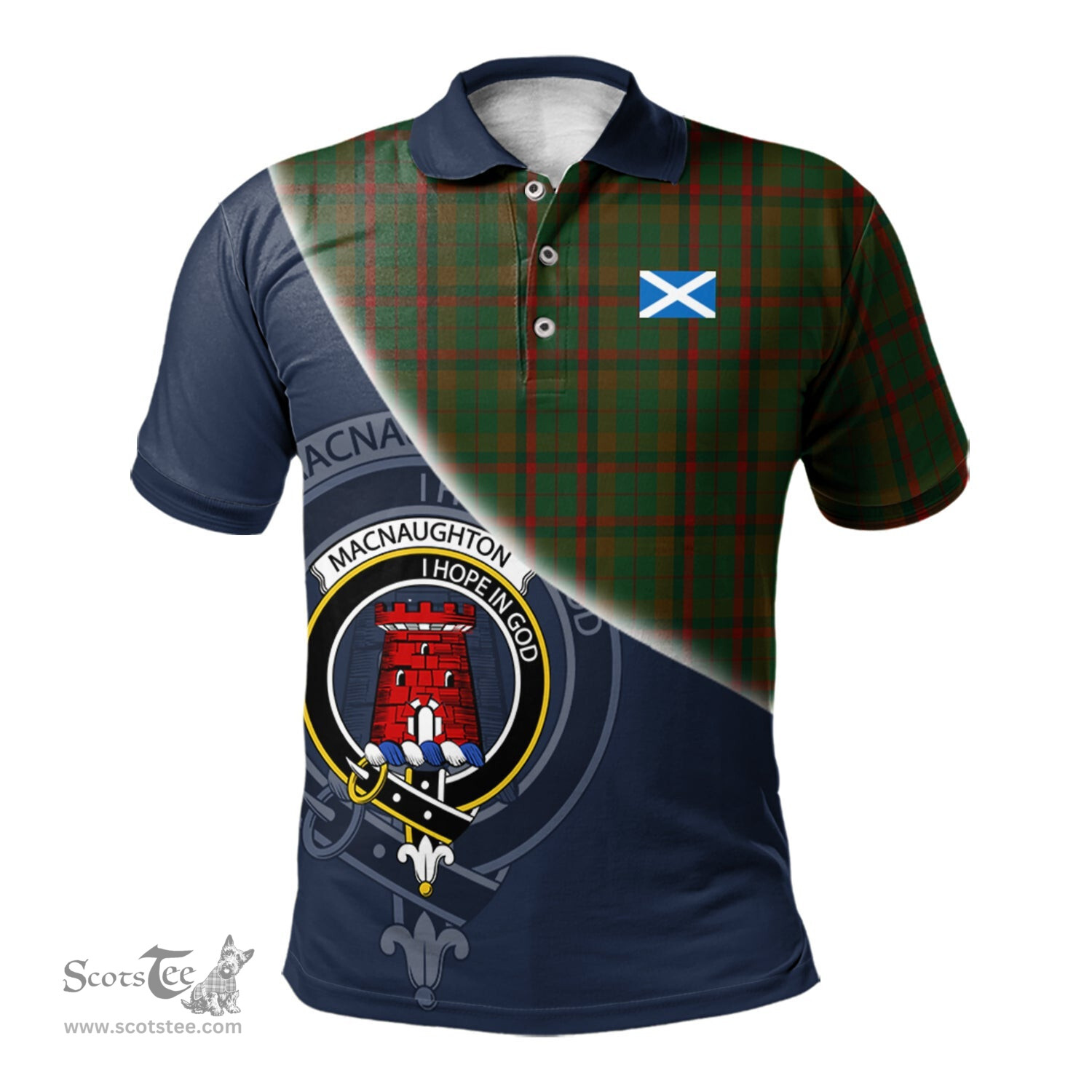 Scottish Macnaughton Hunting Clan Scotland Golf Plaid Polo Shirt with Scottish Flag Tartan Mens Polo Shirts Scottish Plaid Tartan Plaid - ScotsTee - scotstee.com