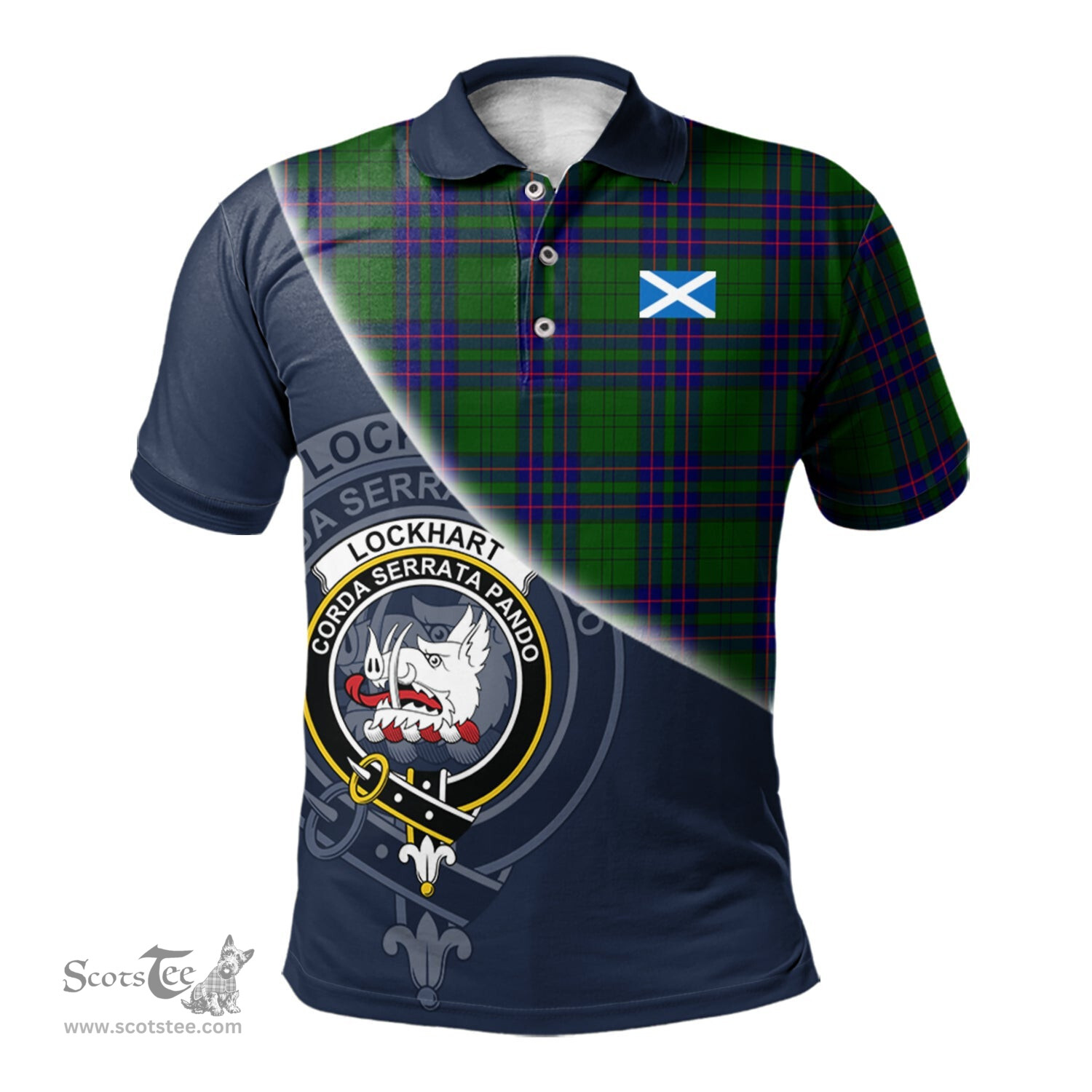 Scottish Lockhart Modern Clan Scotland Golf Plaid Polo Shirt with Scottish Flag Tartan Mens Polo Shirts Scottish Plaid Tartan Plaid - ScotsTee - scotstee.com