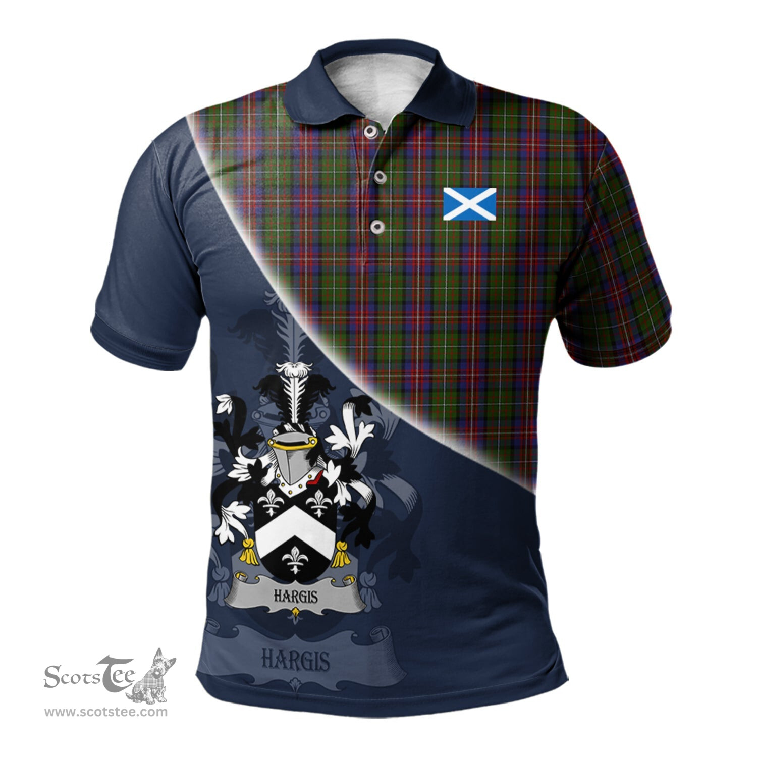 Scottish Hargis Clan Scotland Golf Plaid Polo Shirt with Scottish Flag Tartan Mens Polo Shirts Scottish Plaid Tartan Plaid - ScotsTee - scotstee.com