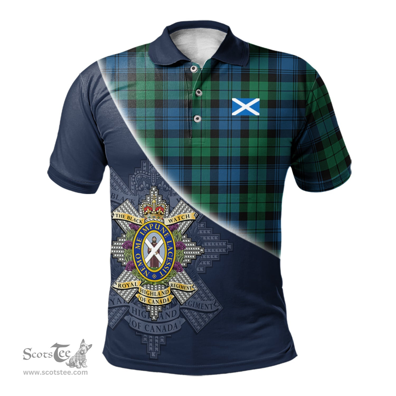 Scottish Black Watch Ancient of Canada Clan Scotland Golf Plaid Polo Shirt with Scottish Flag Tartan Mens Polo Shirts Scottish Plaid Tartan Plaid - ScotsTee - scotstee.com