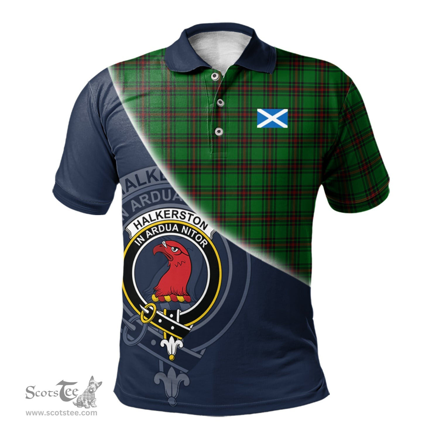 Scottish Halkerston Clan Scotland Golf Plaid Polo Shirt with Scottish Flag Tartan Mens Polo Shirts Scottish Plaid Tartan Plaid - ScotsTee - scotstee.com