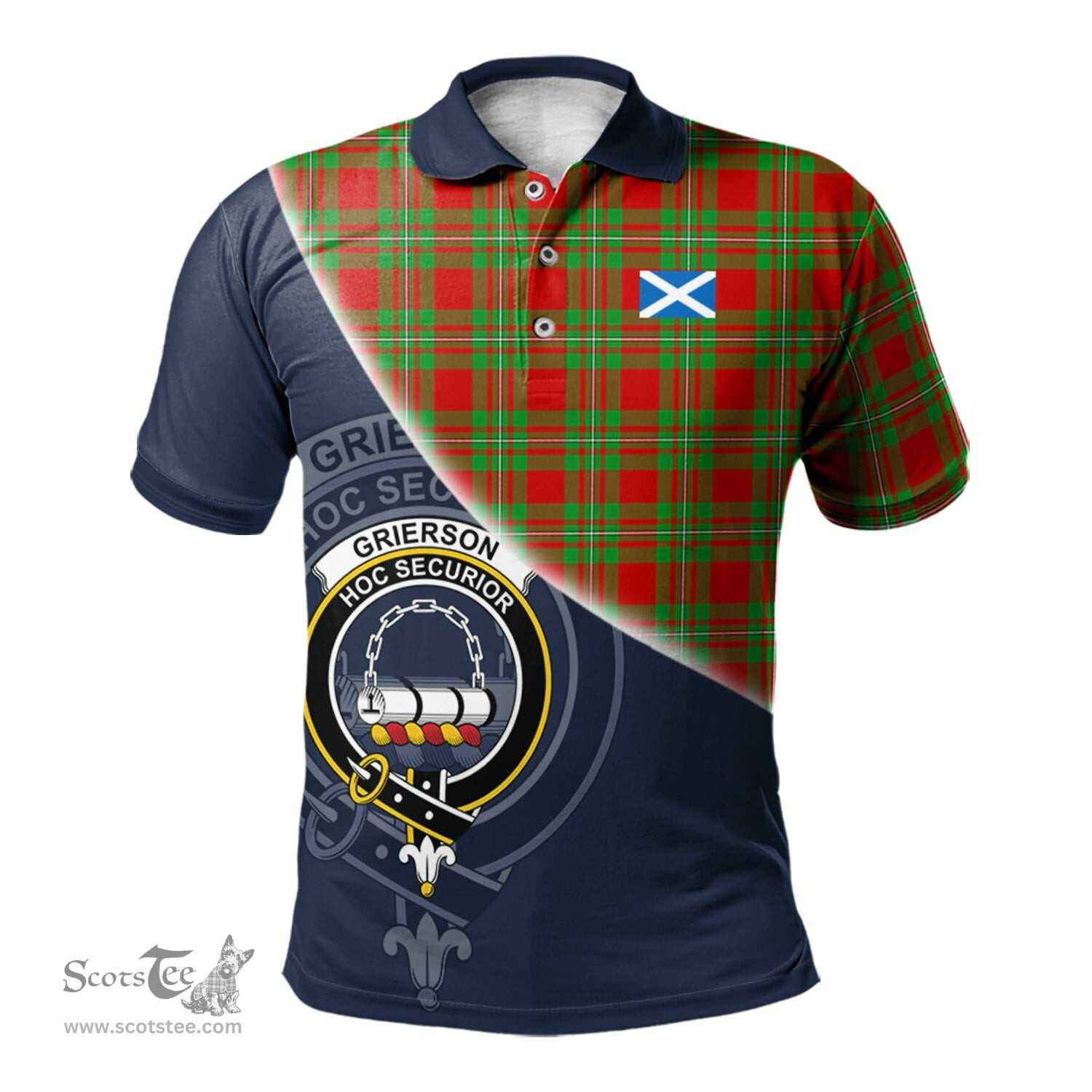 Scottish Grierson Clan Scotland Golf Plaid Polo Shirt with Scottish Flag Tartan Mens Polo Shirts Scottish Plaid Tartan Plaid - ScotsTee - scotstee.com