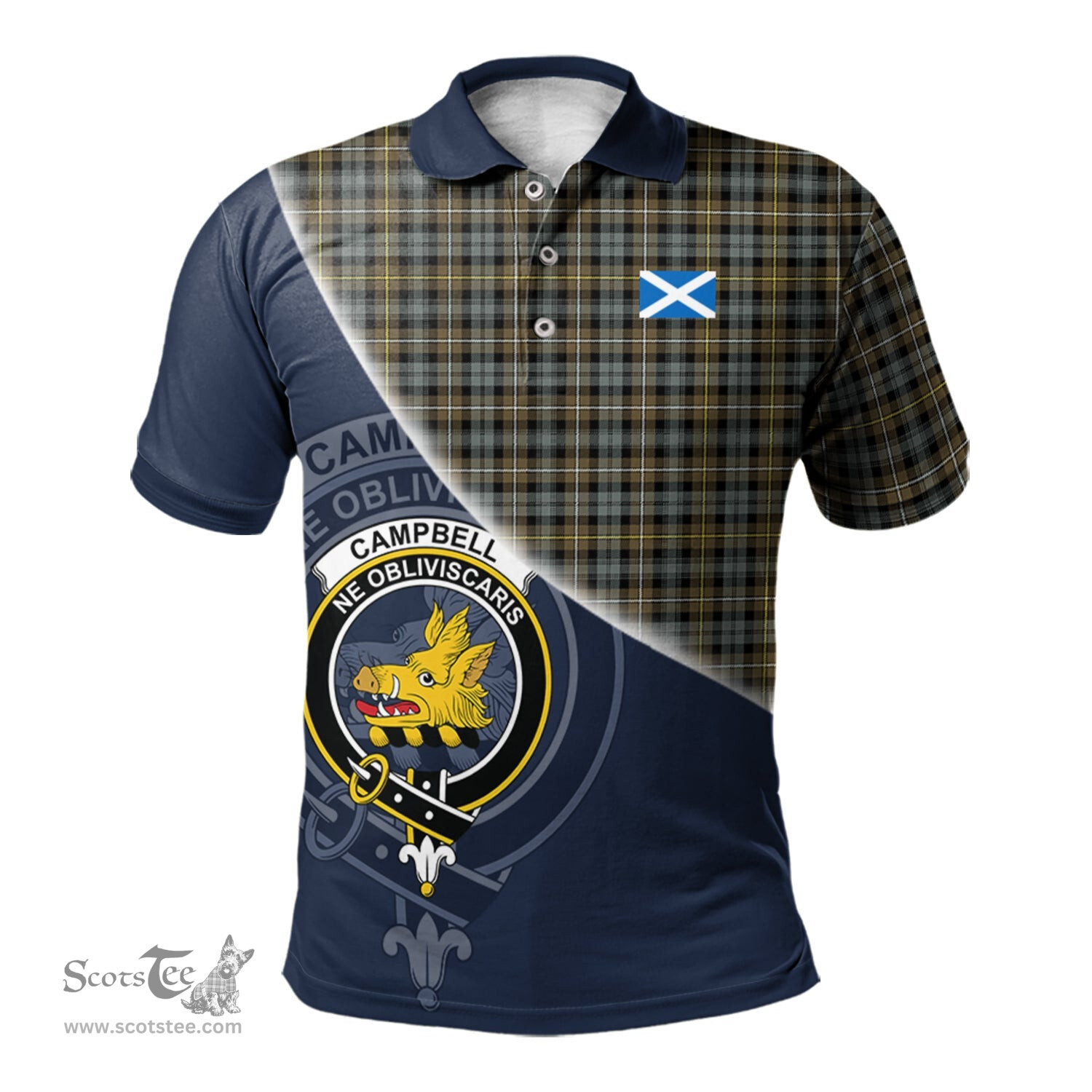 Scottish Campbell Argyll Weathered Clan Scotland Golf Plaid Polo Shirt with Scottish Flag Tartan Mens Polo Shirts Scottish Plaid Tartan Plaid - ScotsTee - scotstee.com
