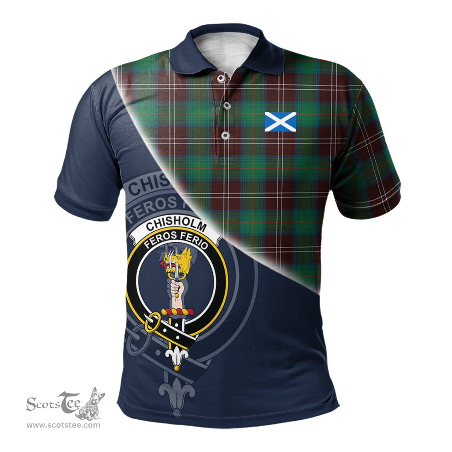 Scottish Chisholm Hunting Ancient Clan Scotland Golf Plaid Polo Shirt with Scottish Flag Tartan Mens Polo Shirts Scottish Plaid Tartan Plaid - ScotsTee - scotstee.com