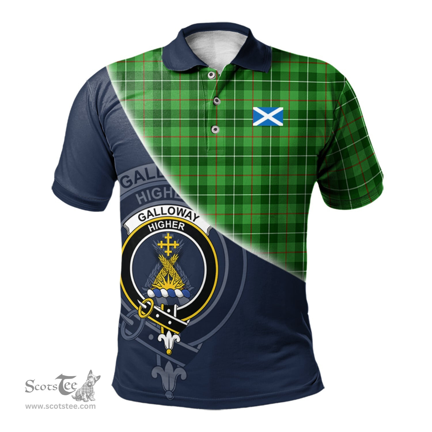 Scottish Galloway Clan Scotland Golf Plaid Polo Shirt with Scottish Flag Tartan Mens Polo Shirts Scottish Plaid Tartan Plaid - ScotsTee - scotstee.com