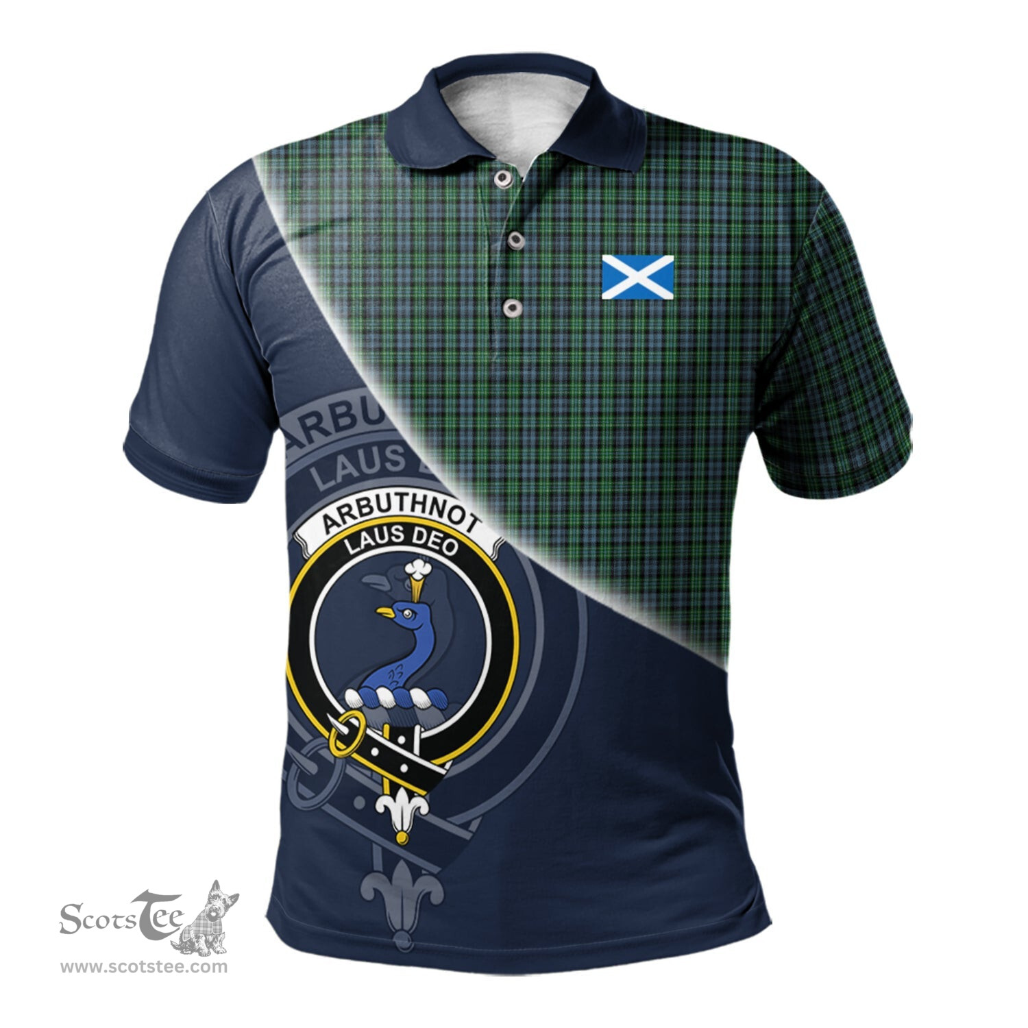 Scottish Arbuthnot Clan Scotland Golf Plaid Polo Shirt with Scottish Flag Tartan Mens Polo Shirts Scottish Plaid Tartan Plaid - ScotsTee - scotstee.com