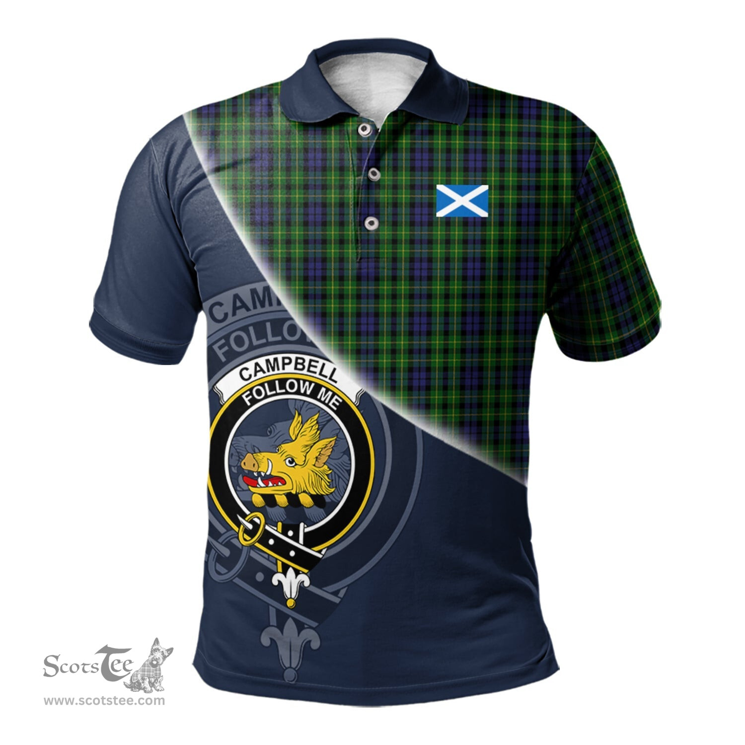 Scottish Campbell of Breadalbane Clan Scotland Golf Plaid Polo Shirt with Scottish Flag Tartan Mens Polo Shirts Scottish Plaid Tartan Plaid - ScotsTee - scotstee.com