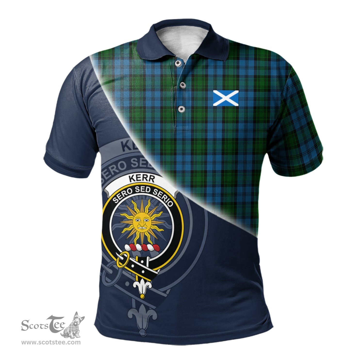 Scottish Kerr Hunting Clan Scotland Golf Plaid Polo Shirt with Scottish Flag Tartan Mens Polo Shirts Scottish Plaid Tartan Plaid - ScotsTee - scotstee.com