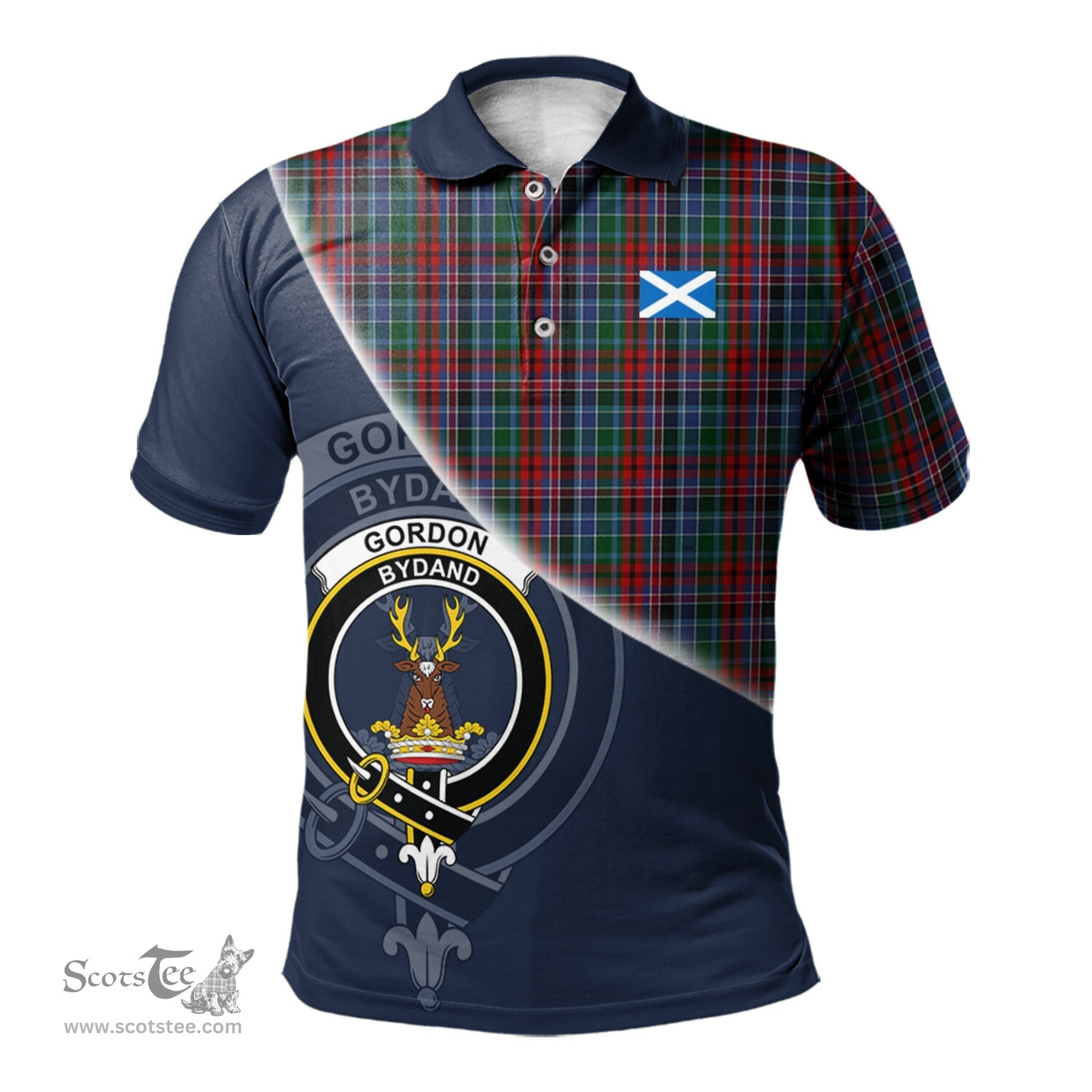 Scottish Gordon Red Clan Scotland Golf Plaid Polo Shirt with Scottish Flag Tartan Mens Polo Shirts Scottish Plaid Tartan Plaid - ScotsTee - scotstee.com