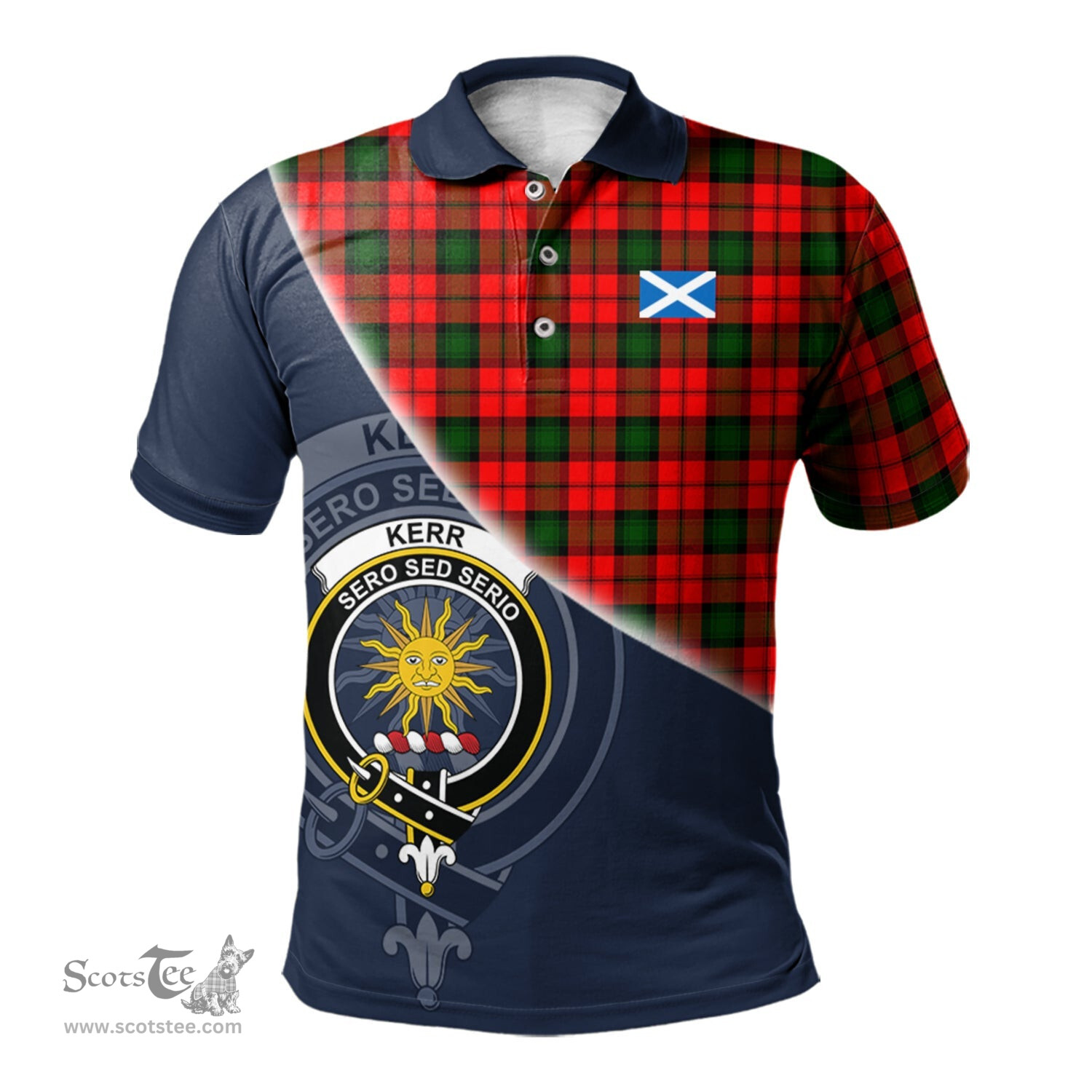 Scottish Kerr Modern Clan Scotland Golf Plaid Polo Shirt with Scottish Flag Tartan Mens Polo Shirts Scottish Plaid Tartan Plaid - ScotsTee - scotstee.com