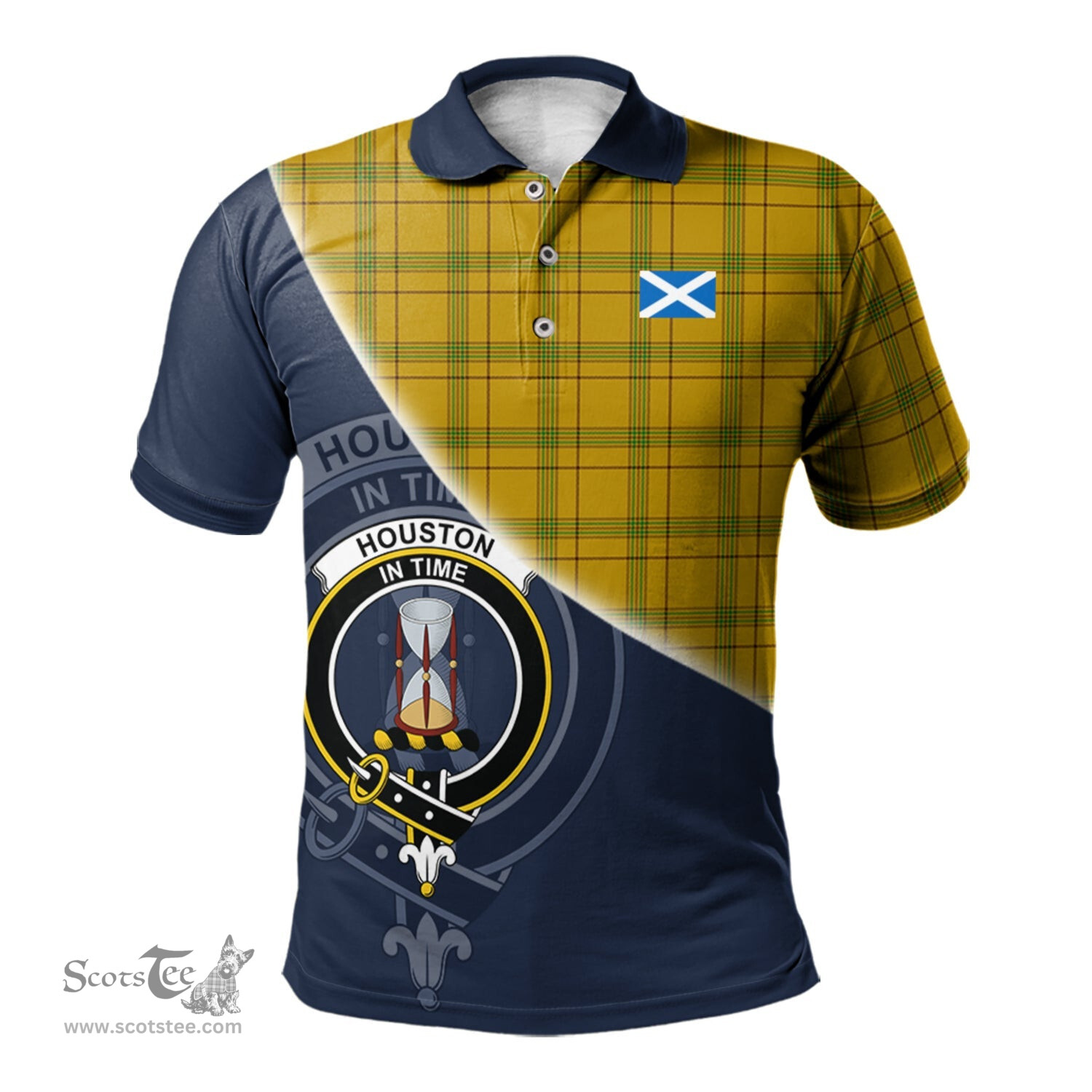 Scottish Houston Clan Scotland Golf Plaid Polo Shirt with Scottish Flag Tartan Mens Polo Shirts Scottish Plaid Tartan Plaid - ScotsTee - scotstee.com