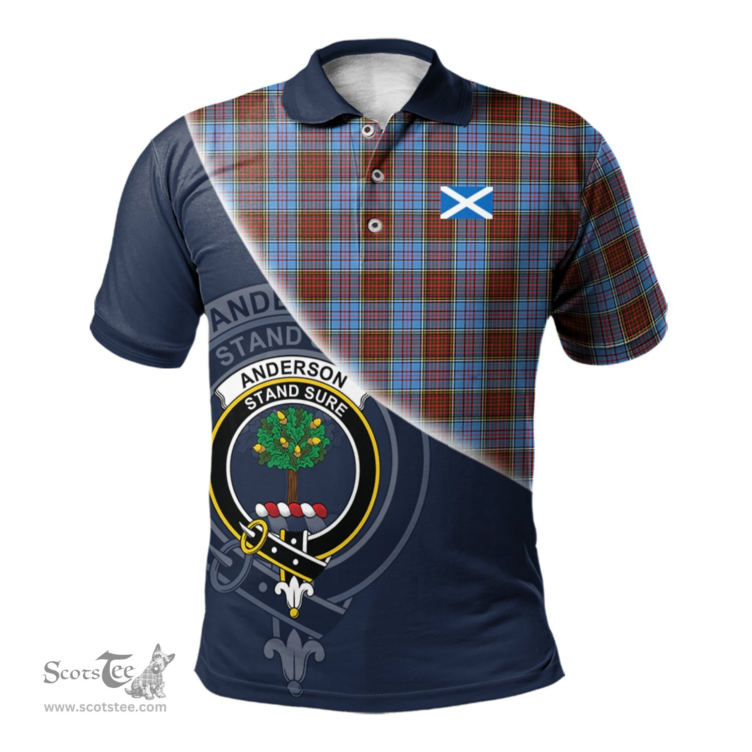 Scottish Anderson Modern Clan Scotland Golf Plaid Polo Shirt with Scottish Flag Tartan Mens Polo Shirts Scottish Plaid Tartan Plaid - ScotsTee - scotstee.com