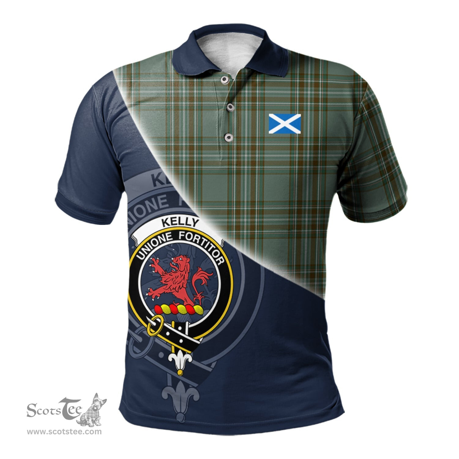Scottish Kelly Dress Clan Scotland Golf Plaid Polo Shirt with Scottish Flag Tartan Mens Polo Shirts Scottish Plaid Tartan Plaid - ScotsTee - scotstee.com