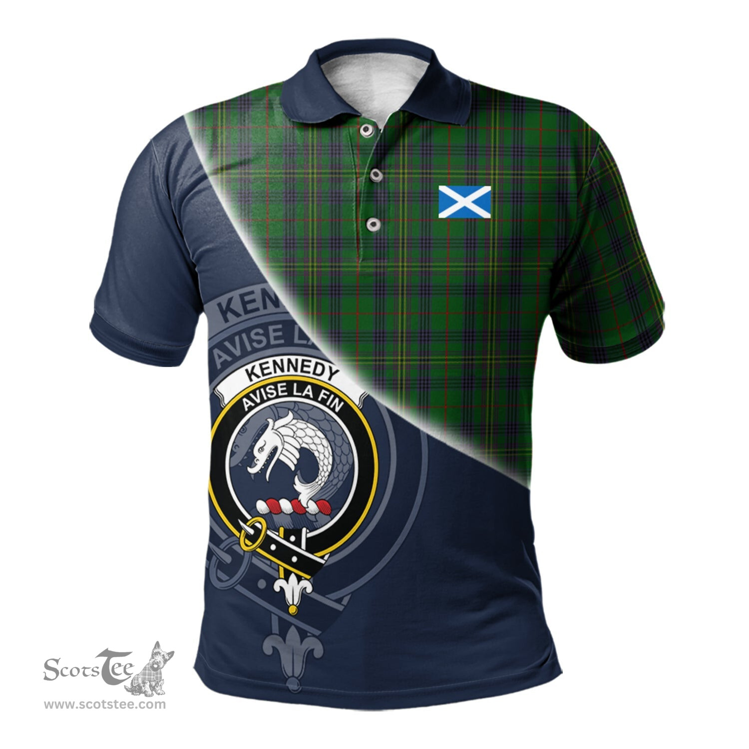 Scottish Kennedy Clan Scotland Golf Plaid Polo Shirt with Scottish Flag Tartan Mens Polo Shirts Scottish Plaid Tartan Plaid - ScotsTee - scotstee.com