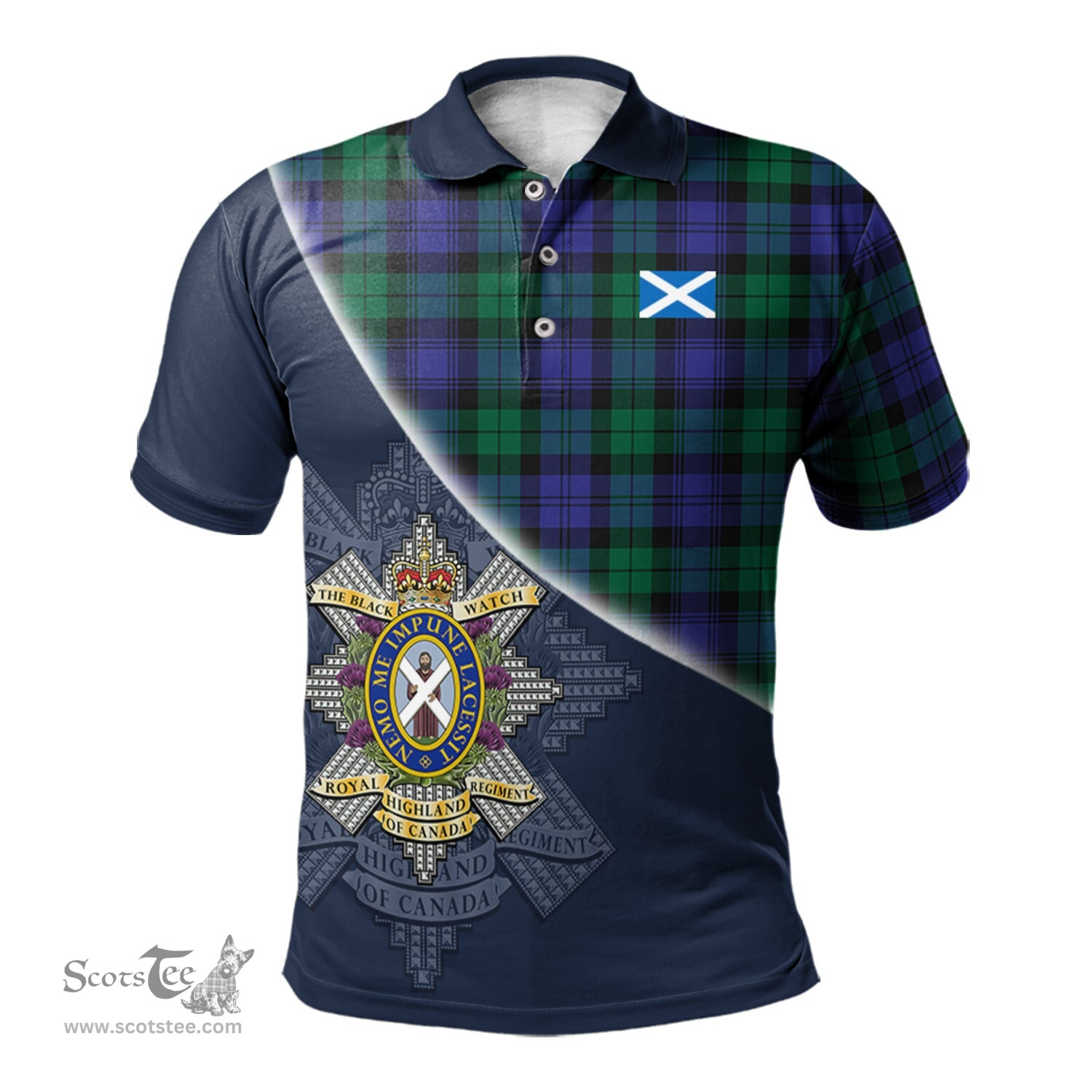 Scottish Black Watch Modern of Canada Clan Scotland Golf Plaid Polo Shirt with Scottish Flag Tartan Mens Polo Shirts Scottish Plaid Tartan Plaid - ScotsTee - scotstee.com