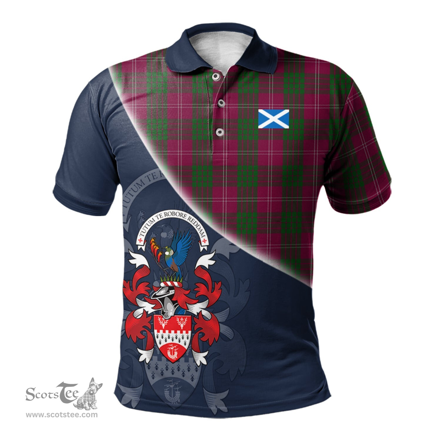Scottish Crawford of NewZealand Clan Scotland Golf Plaid Polo Shirt with Scottish Flag Tartan Mens Polo Shirts Scottish Plaid Tartan Plaid - ScotsTee - scotstee.com