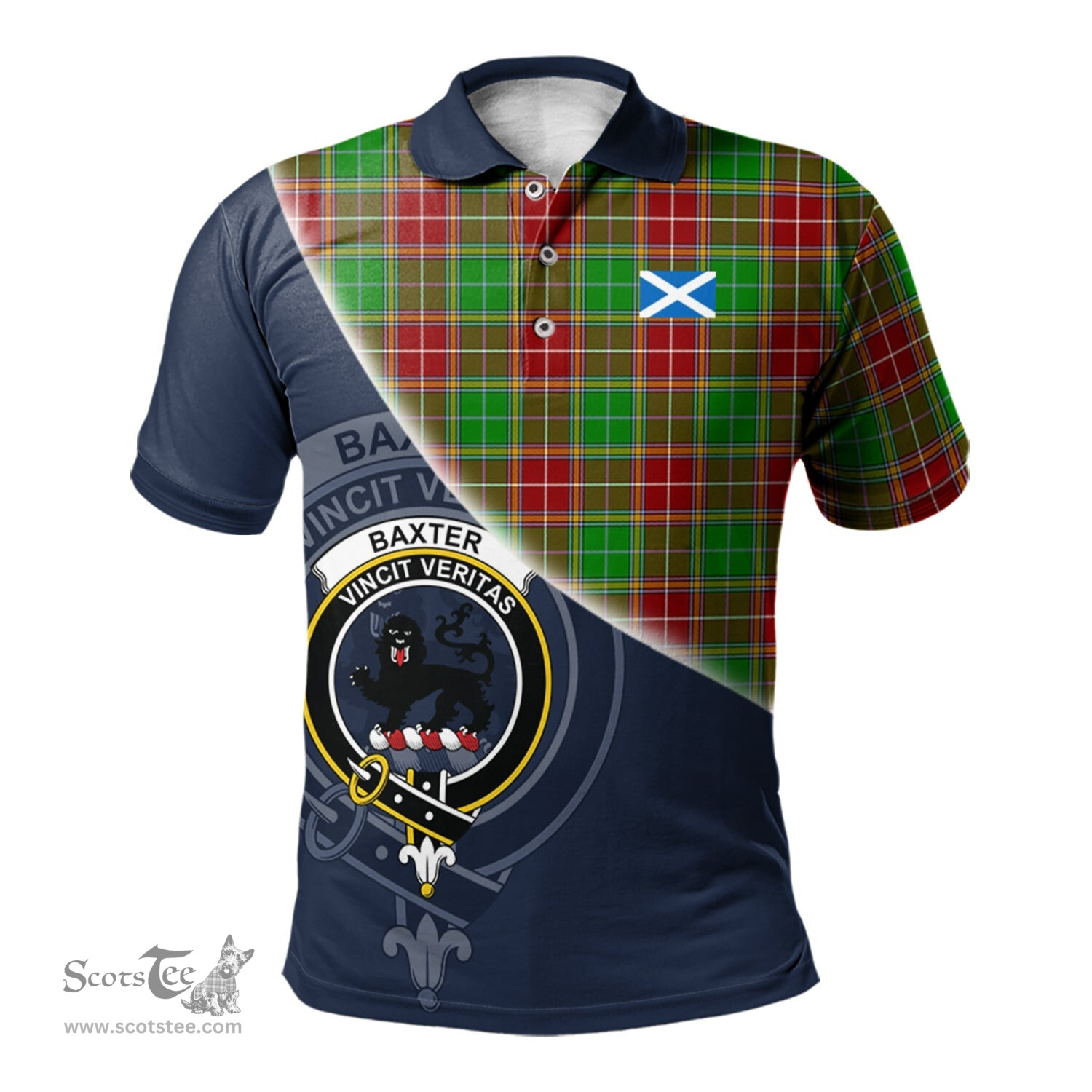 Scottish Baxter Modern Clan Scotland Golf Plaid Polo Shirt with Scottish Flag Tartan Mens Polo Shirts Scottish Plaid Tartan Plaid - ScotsTee - scotstee.com