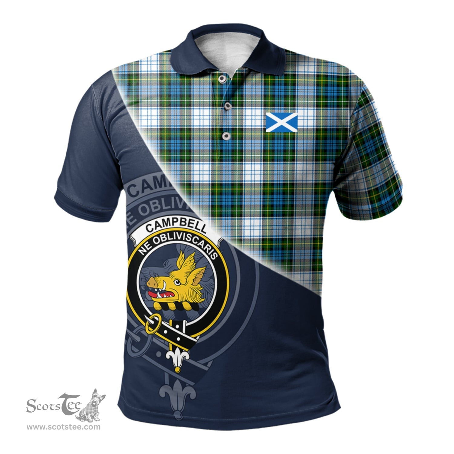 Scottish Campbell Dress Clan Scotland Golf Plaid Polo Shirt with Scottish Flag Tartan Mens Polo Shirts Scottish Plaid Tartan Plaid - ScotsTee - scotstee.com