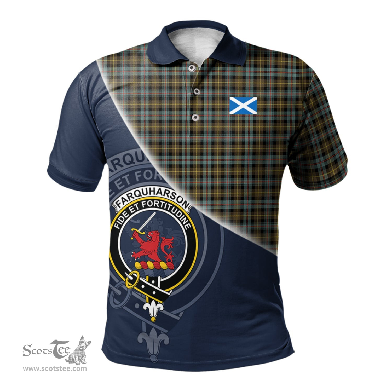 Scottish Farquharson Weathered Clan Scotland Golf Plaid Polo Shirt with Scottish Flag Tartan Mens Polo Shirts Scottish Plaid Tartan Plaid - ScotsTee - scotstee.com