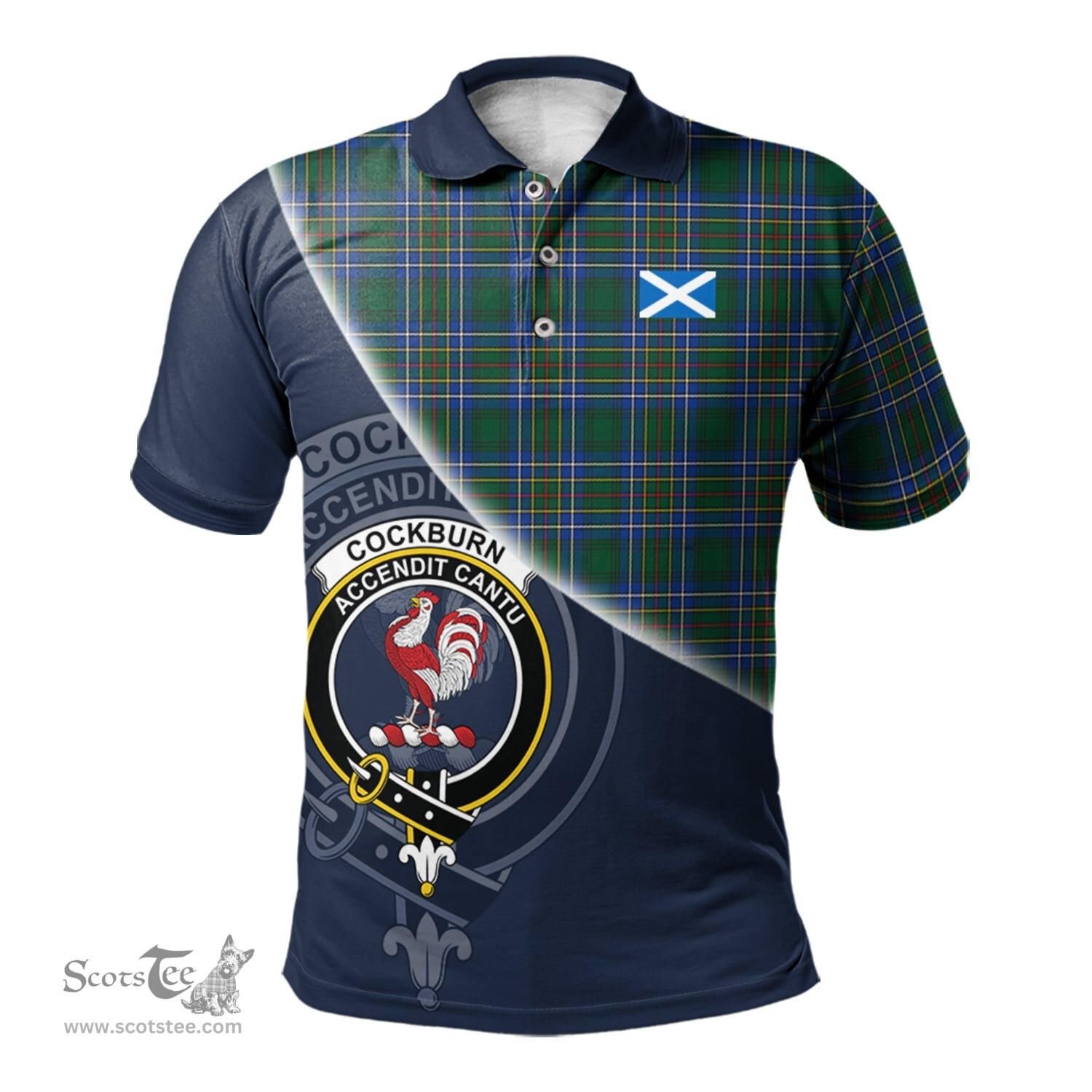 Scottish Cockburn Ancient Clan Scotland Golf Plaid Polo Shirt with Scottish Flag Tartan Mens Polo Shirts Scottish Plaid Tartan Plaid - ScotsTee - scotstee.com