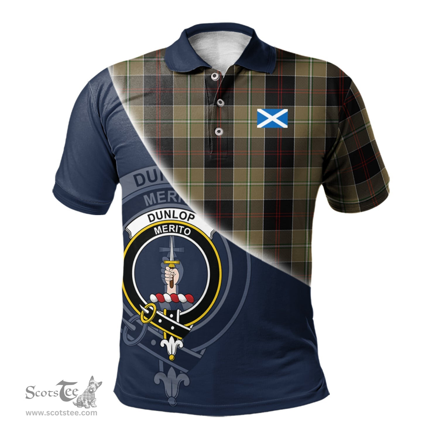 Scottish Dunlop Hunting Clan Scotland Golf Plaid Polo Shirt with Scottish Flag Tartan Mens Polo Shirts Scottish Plaid Tartan Plaid - ScotsTee - scotstee.com