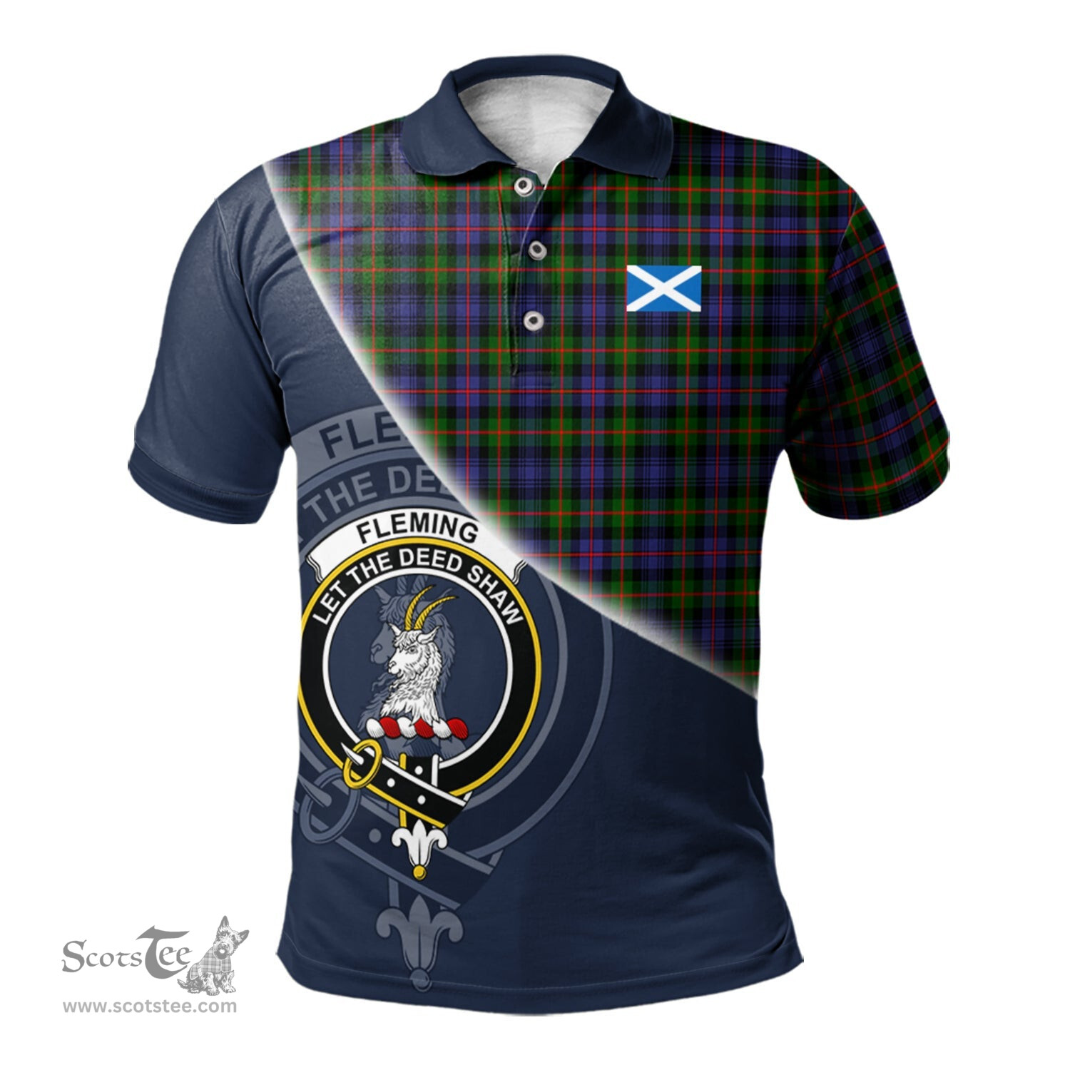 Scottish Fleming Clan Scotland Golf Plaid Polo Shirt with Scottish Flag Tartan Mens Polo Shirts Scottish Plaid Tartan Plaid - ScotsTee - scotstee.com