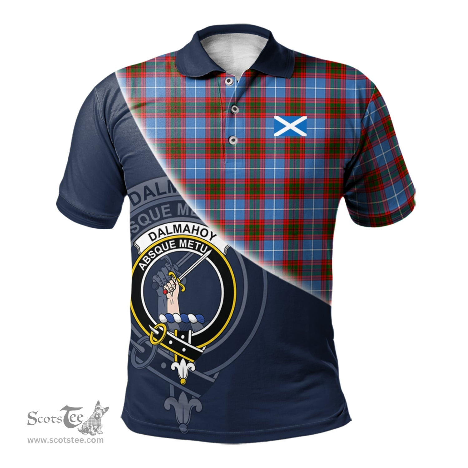 Scottish Dalmahoy Clan Scotland Golf Plaid Polo Shirt with Scottish Flag Tartan Mens Polo Shirts Scottish Plaid Tartan Plaid - ScotsTee - scotstee.com