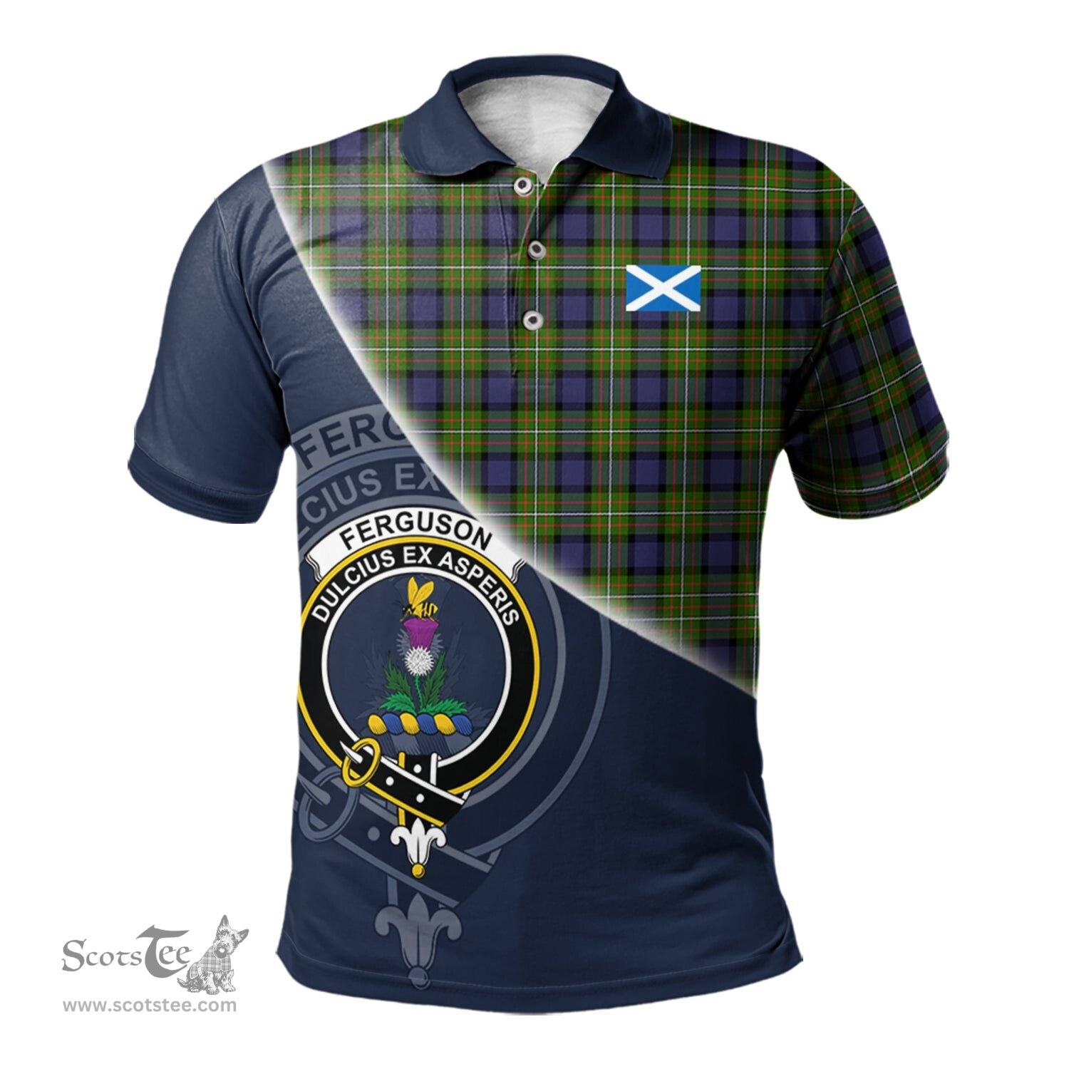 Scottish Ferguson Modern Clan Scotland Golf Plaid Polo Shirt with Scottish Flag Tartan Mens Polo Shirts Scottish Plaid Tartan Plaid - ScotsTee - scotstee.com