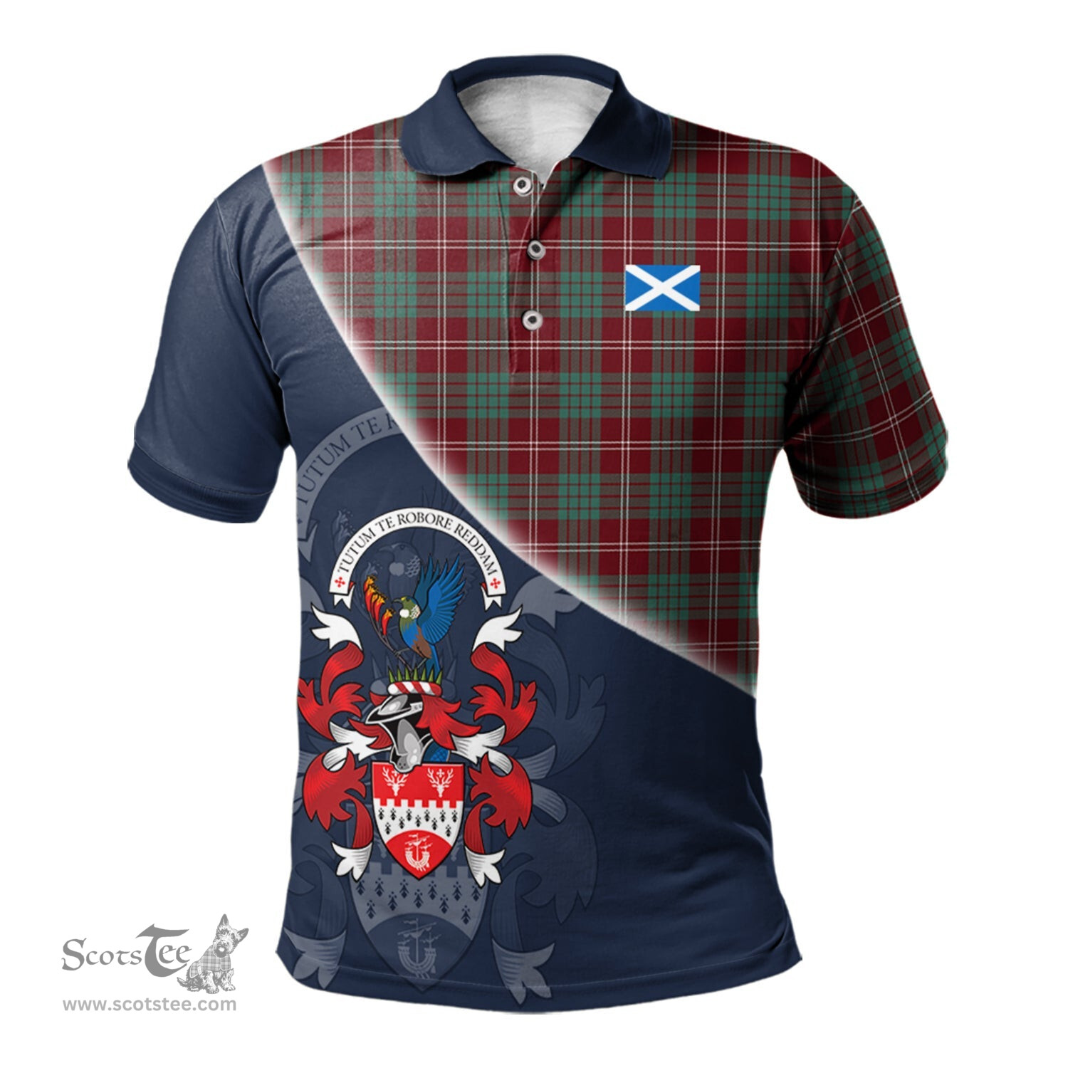 Scottish Crawford Modern of NewZealand Clan Scotland Golf Plaid Polo Shirt with Scottish Flag Tartan Mens Polo Shirts Scottish Plaid Tartan Plaid - ScotsTee - scotstee.com