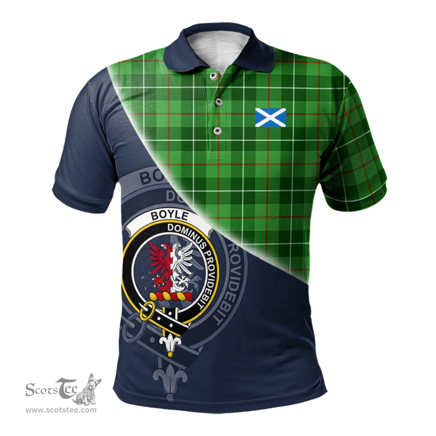 Scottish Boyle Clan Scotland Golf Plaid Polo Shirt with Scottish Flag Tartan Mens Polo Shirts Scottish Plaid Tartan Plaid - ScotsTee - scotstee.com