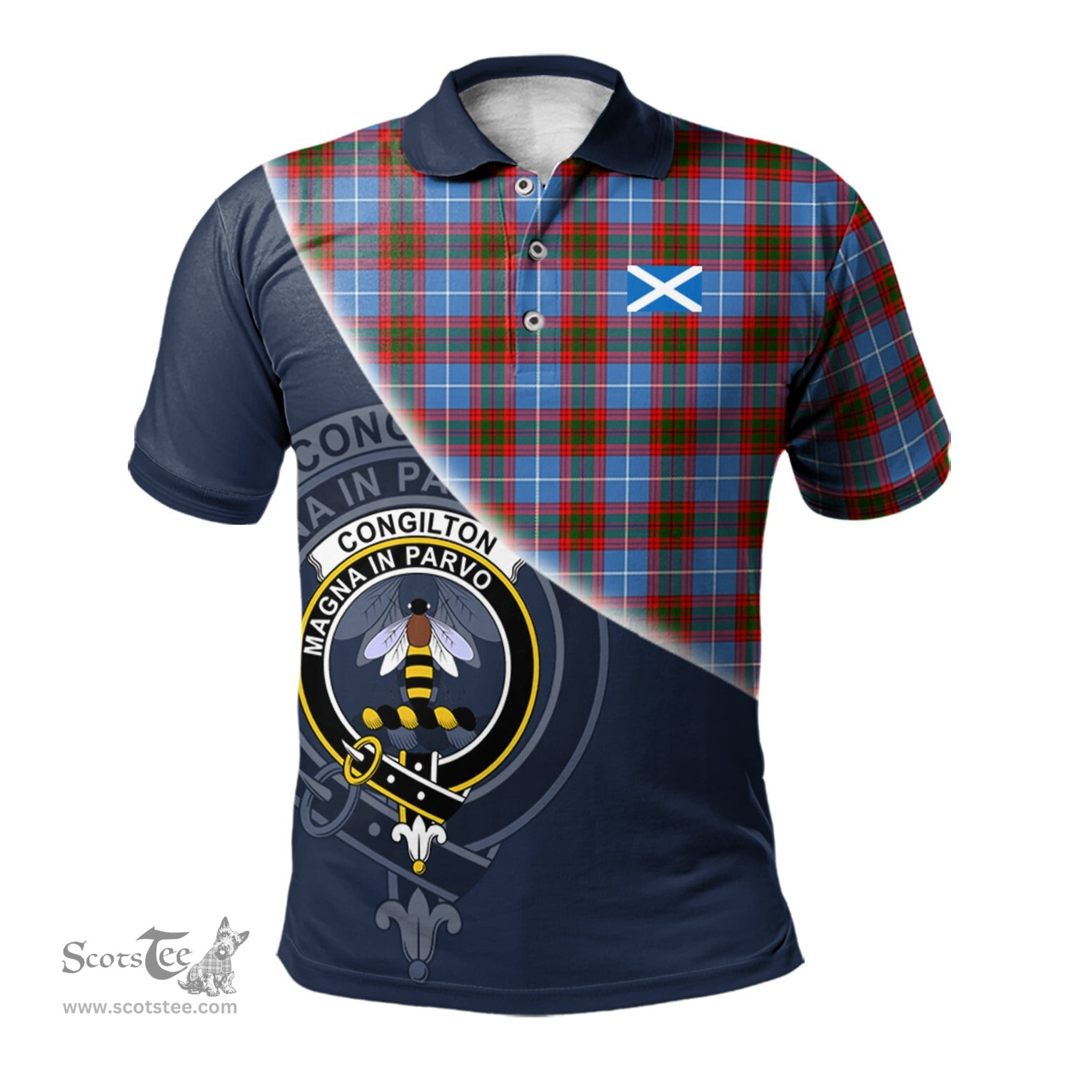 Scottish Congilton Clan Scotland Golf Plaid Polo Shirt with Scottish Flag Tartan Mens Polo Shirts Scottish Plaid Tartan Plaid - ScotsTee - scotstee.com