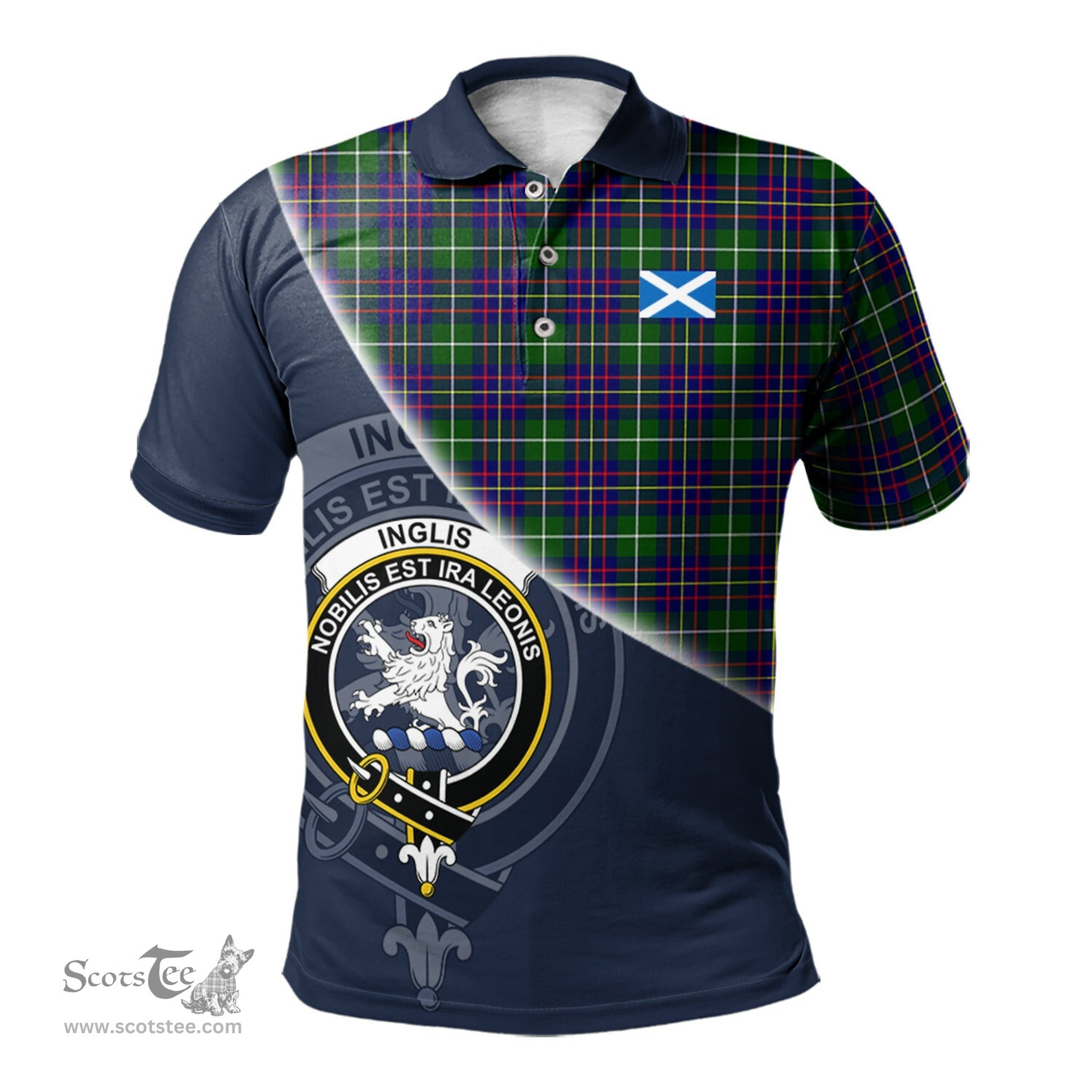Scottish Inglis Modern Clan Scotland Golf Plaid Polo Shirt with Scottish Flag Tartan Mens Polo Shirts Scottish Plaid Tartan Plaid - ScotsTee - scotstee.com