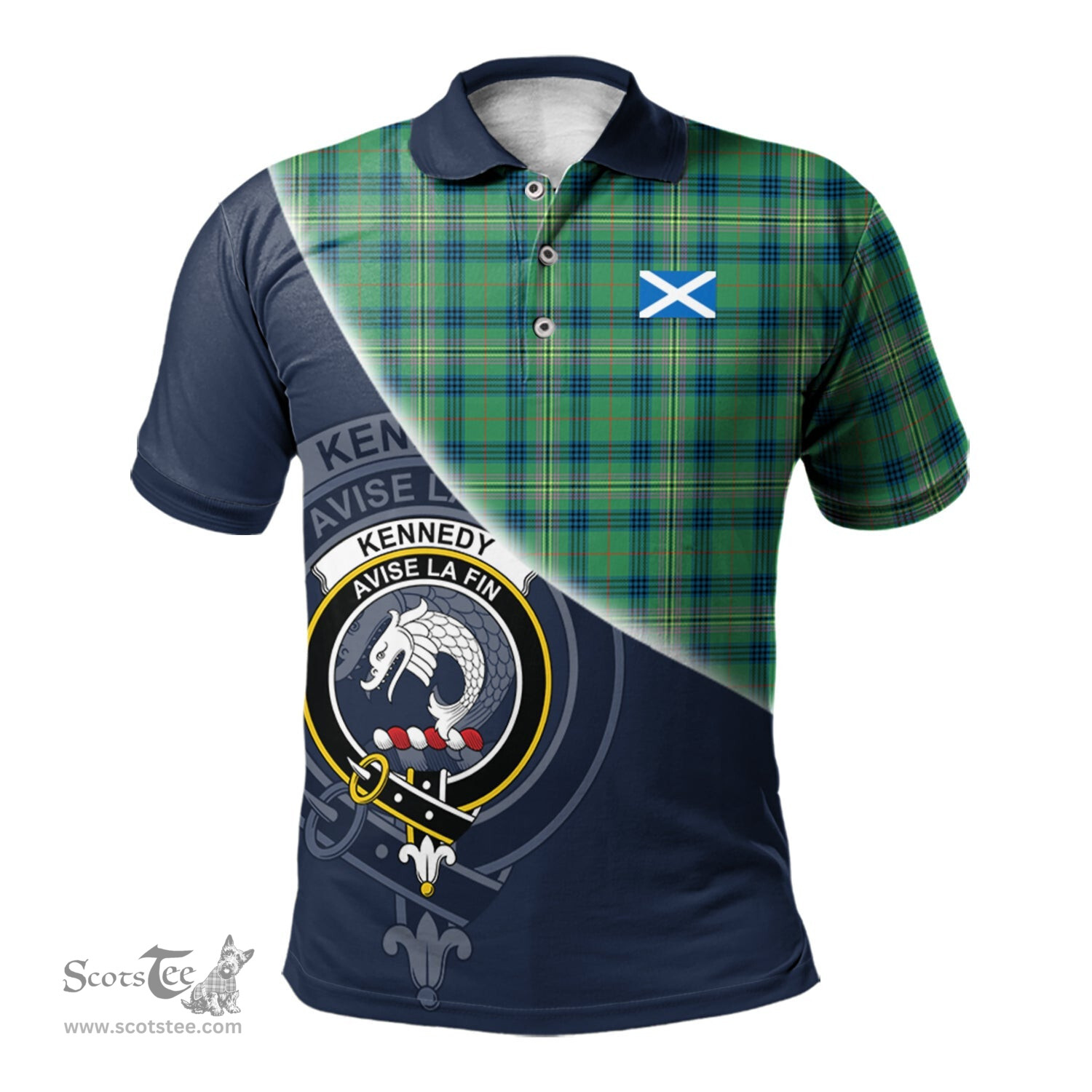 Scottish Kennedy Ancient Clan Scotland Golf Plaid Polo Shirt with Scottish Flag Tartan Mens Polo Shirts Scottish Plaid Tartan Plaid - ScotsTee - scotstee.com