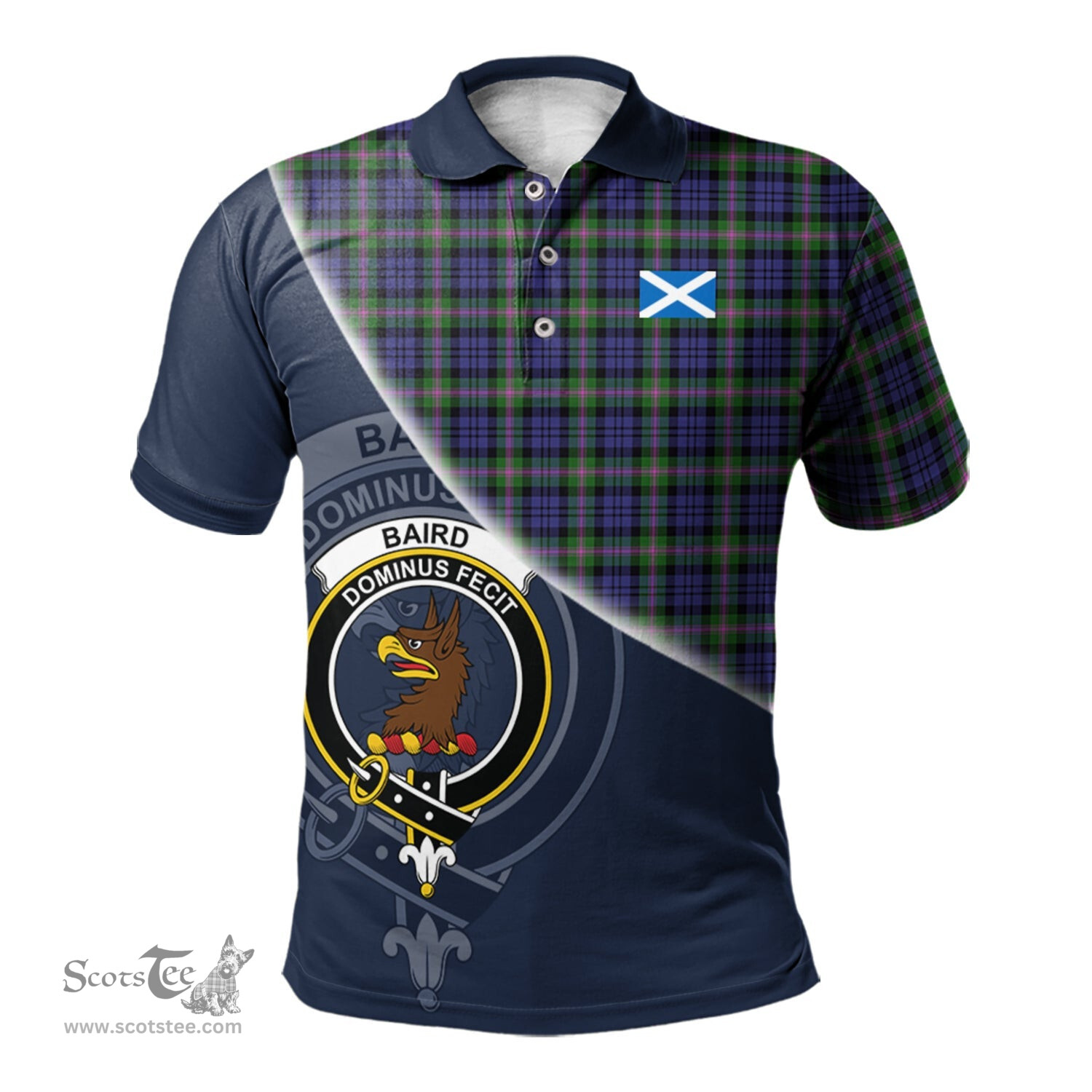 Scottish Baird Modern Clan Scotland Golf Plaid Polo Shirt with Scottish Flag Tartan Mens Polo Shirts Scottish Plaid Tartan Plaid - ScotsTee - scotstee.com