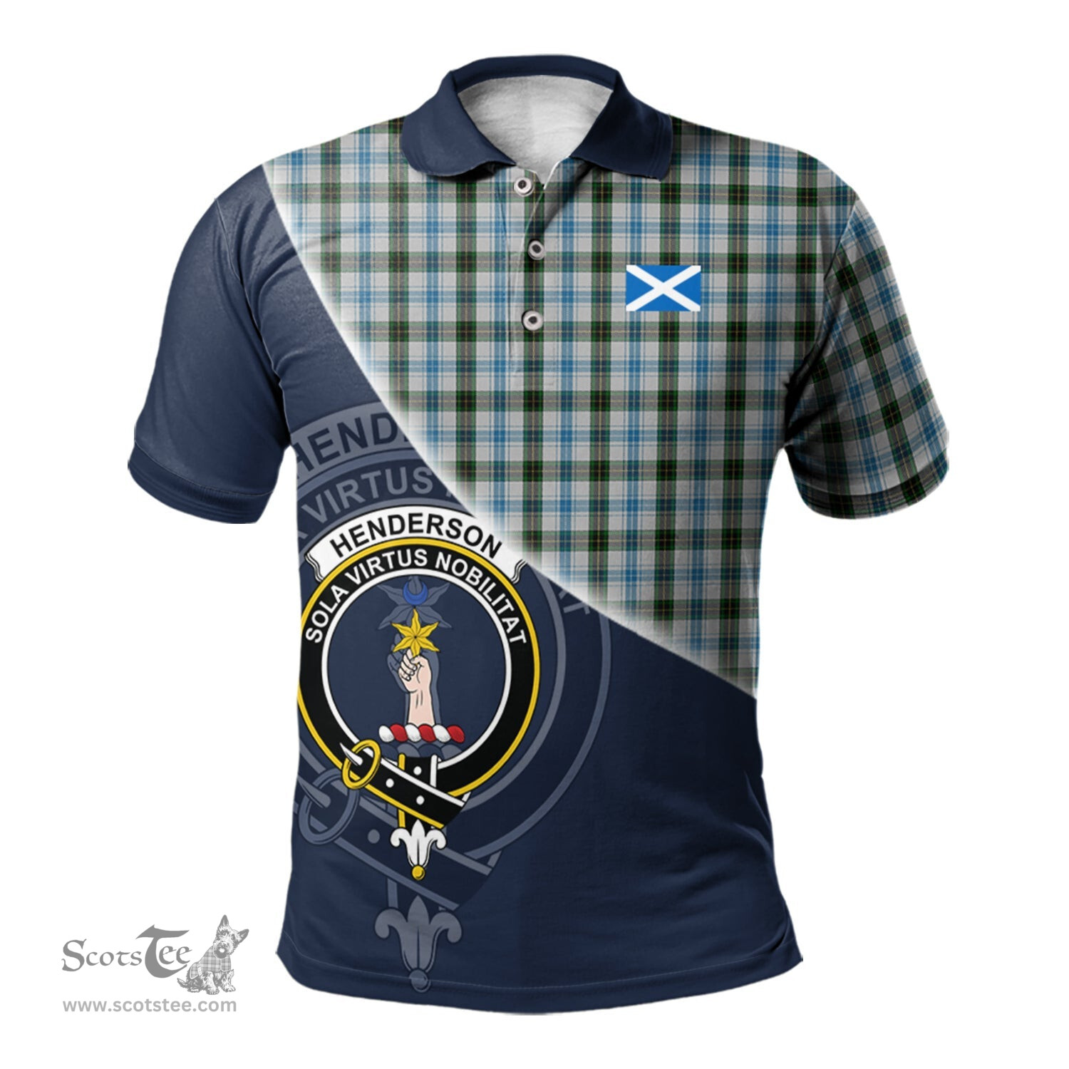 Scottish Henderson Dress Clan Scotland Golf Plaid Polo Shirt with Scottish Flag Tartan Mens Polo Shirts Scottish Plaid Tartan Plaid - ScotsTee - scotstee.com