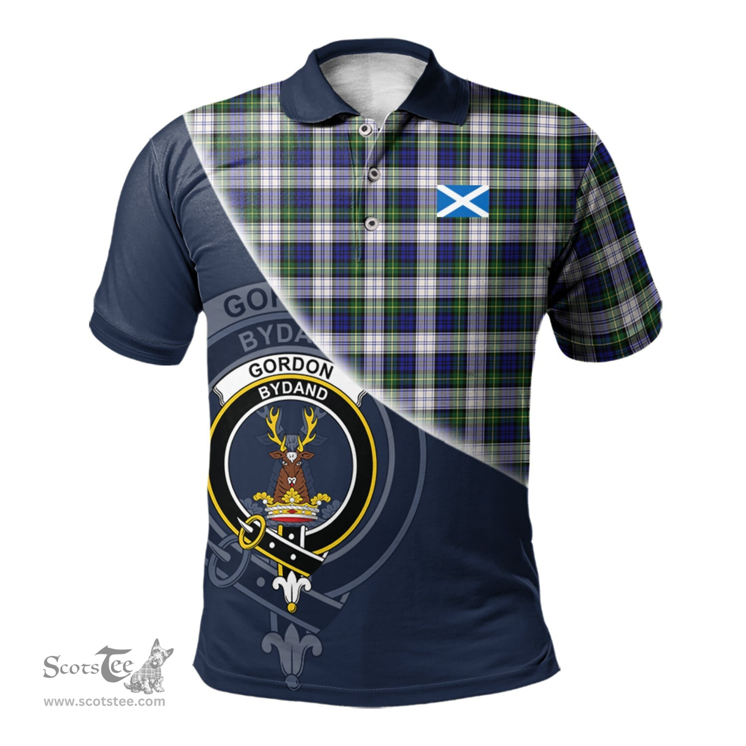 Scottish Gordon Dress Modern Clan Scotland Golf Plaid Polo Shirt with Scottish Flag Tartan Mens Polo Shirts Scottish Plaid Tartan Plaid - ScotsTee - scotstee.com
