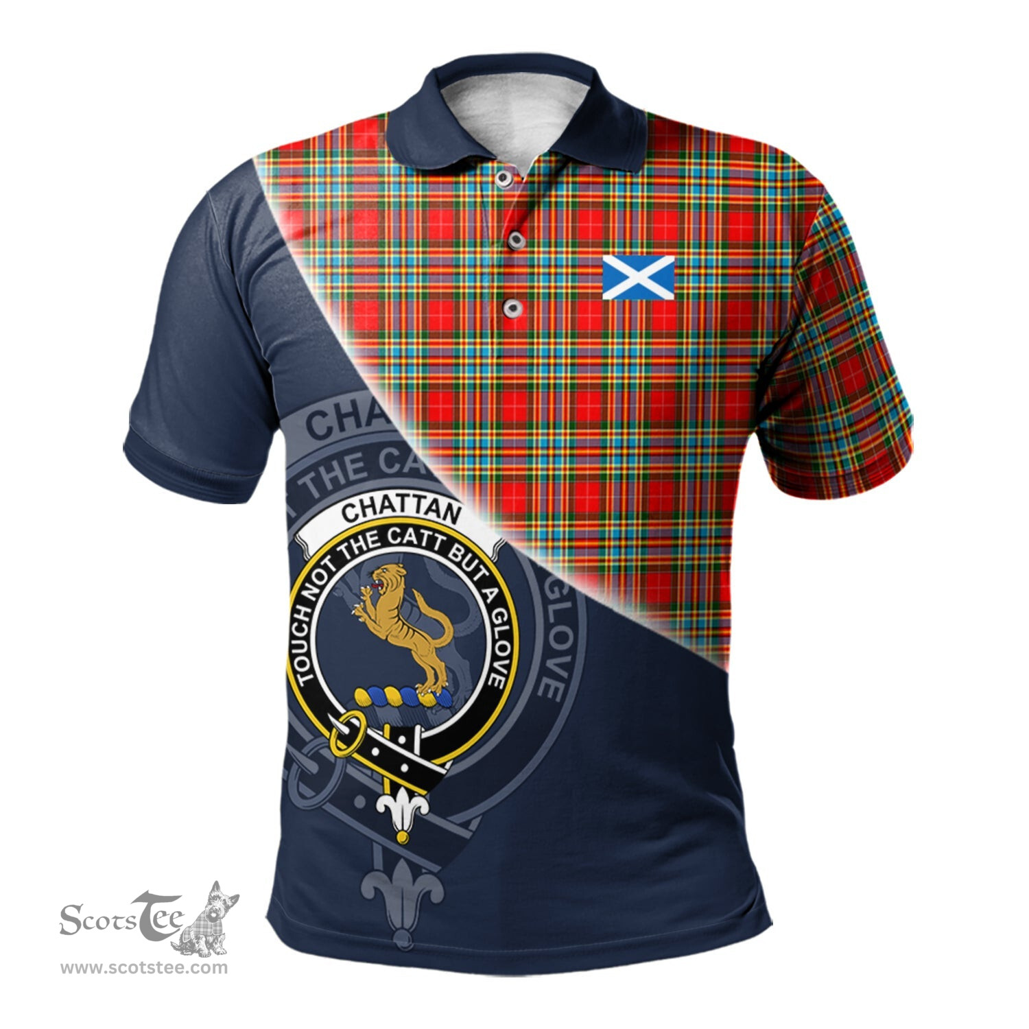 Scottish Chattan Clan Scotland Golf Plaid Polo Shirt with Scottish Flag Tartan Mens Polo Shirts Scottish Plaid Tartan Plaid - ScotsTee - scotstee.com
