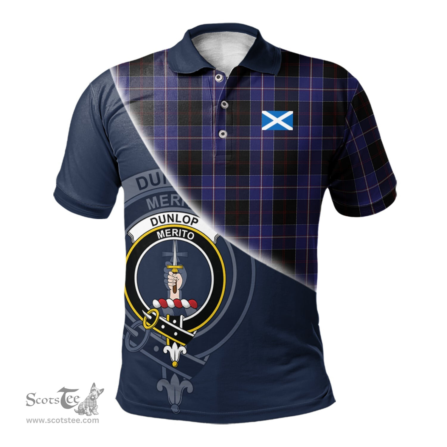 Scottish Dunlop Clan Scotland Golf Plaid Polo Shirt with Scottish Flag Tartan Mens Polo Shirts Scottish Plaid Tartan Plaid - ScotsTee - scotstee.com